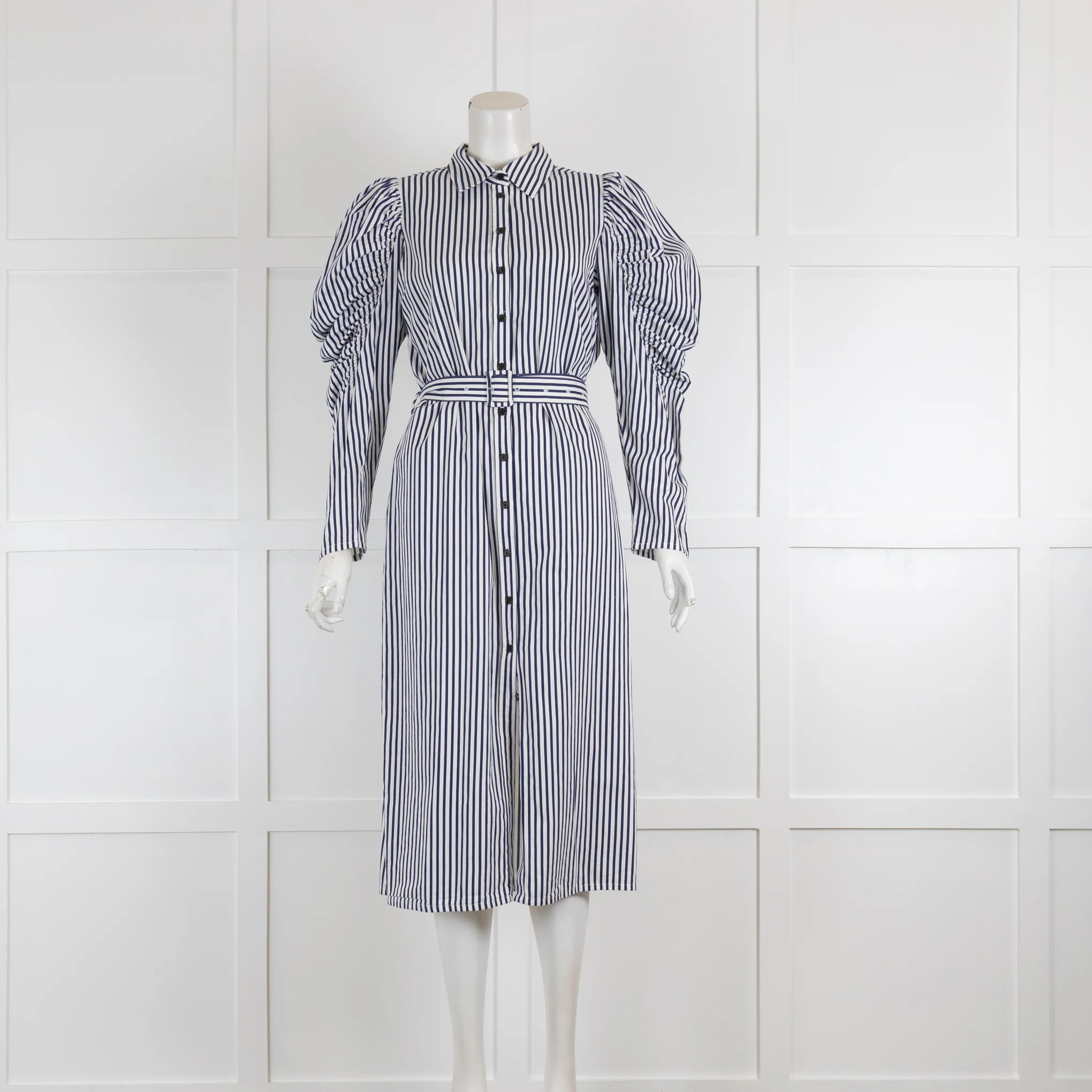Just Female Navy & White Stripe Long Sleeved Dress with Belt