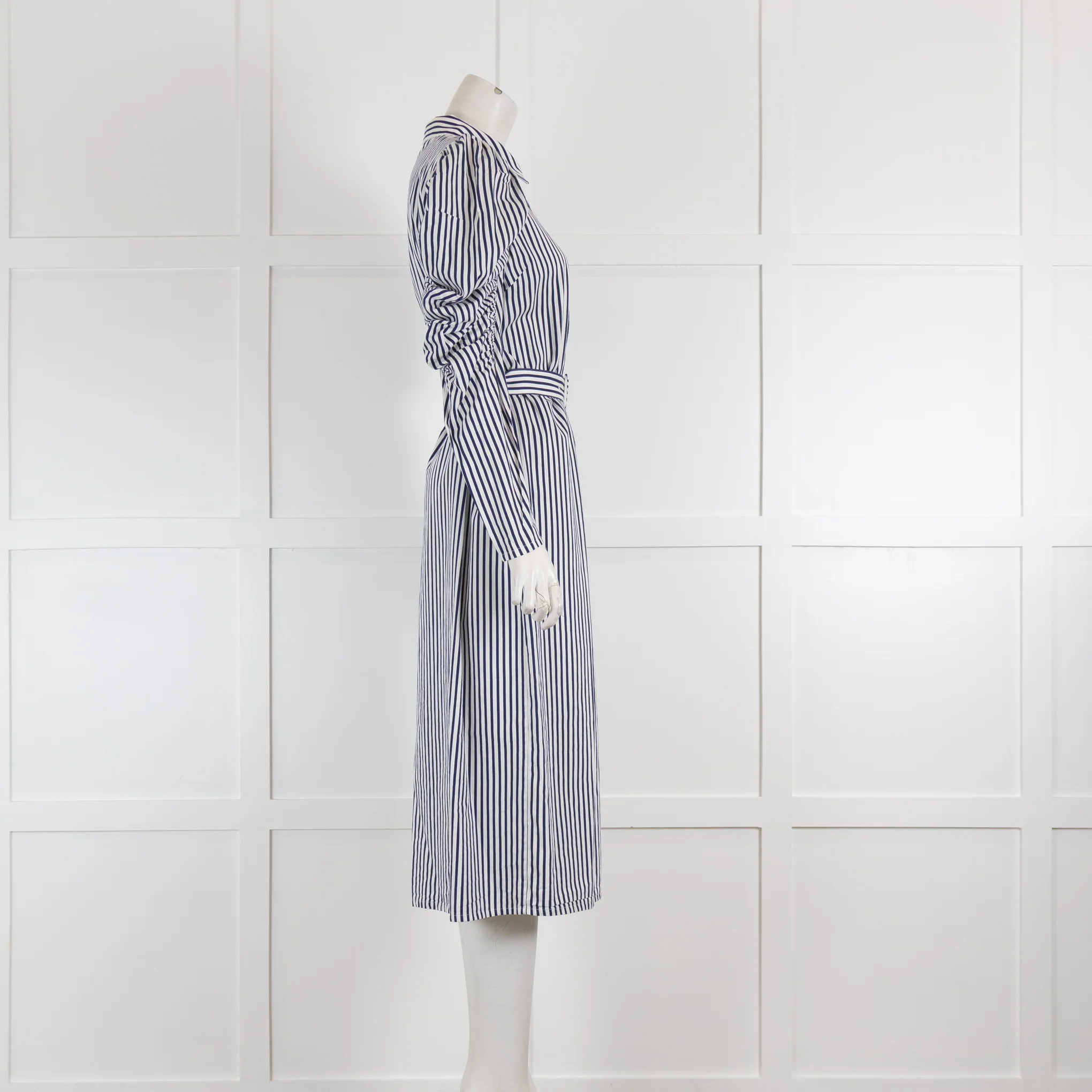 Just Female Navy & White Stripe Long Sleeved Dress with Belt - Image 2