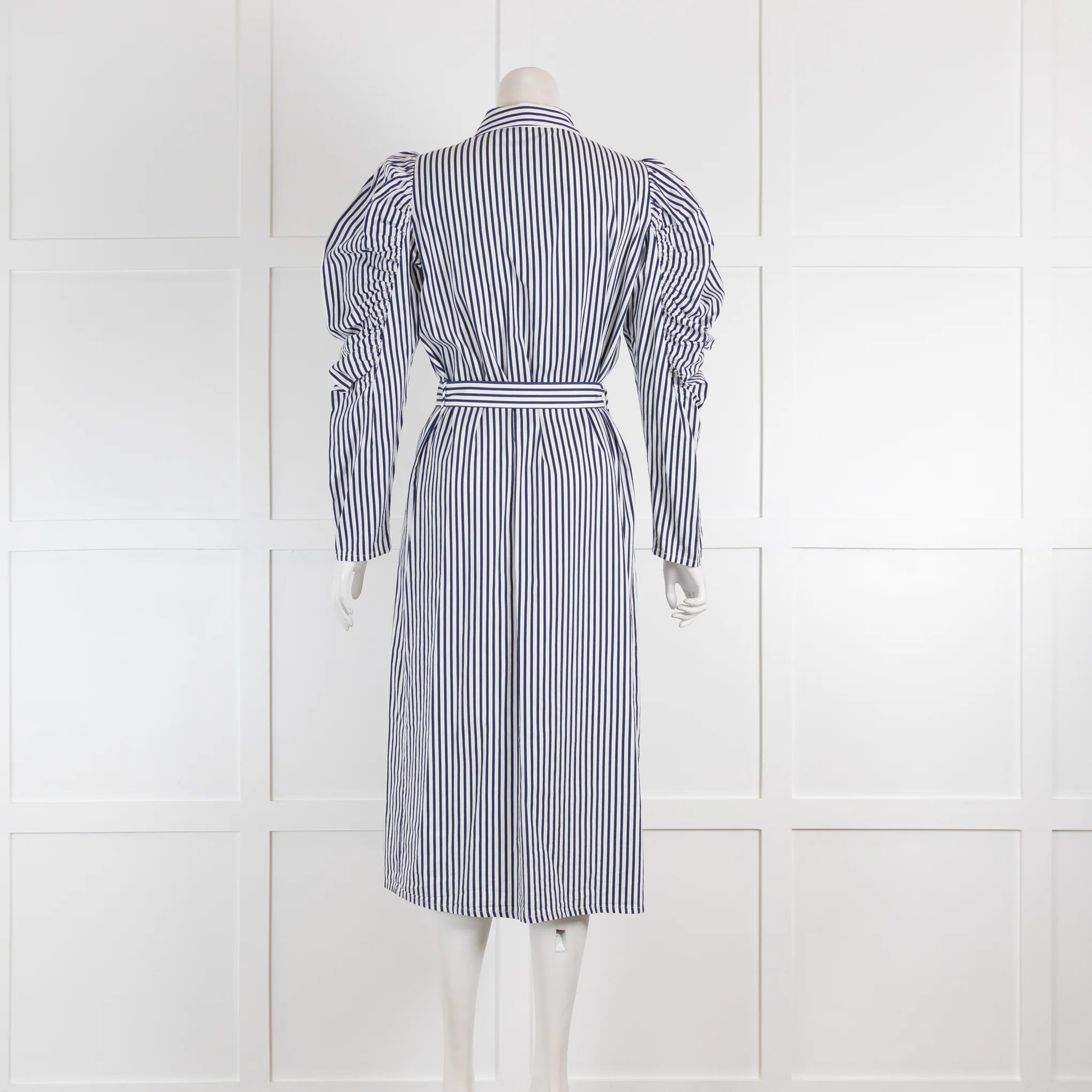 Just Female Navy & White Stripe Long Sleeved Dress with Belt - Image 3