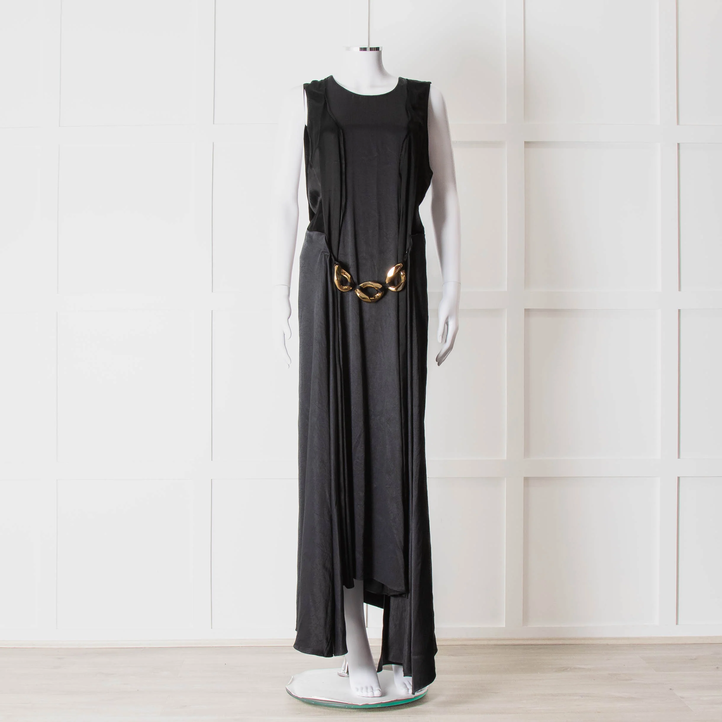JW Anderson Black Sleeveless Midi Dress with Chunky Chain Waist