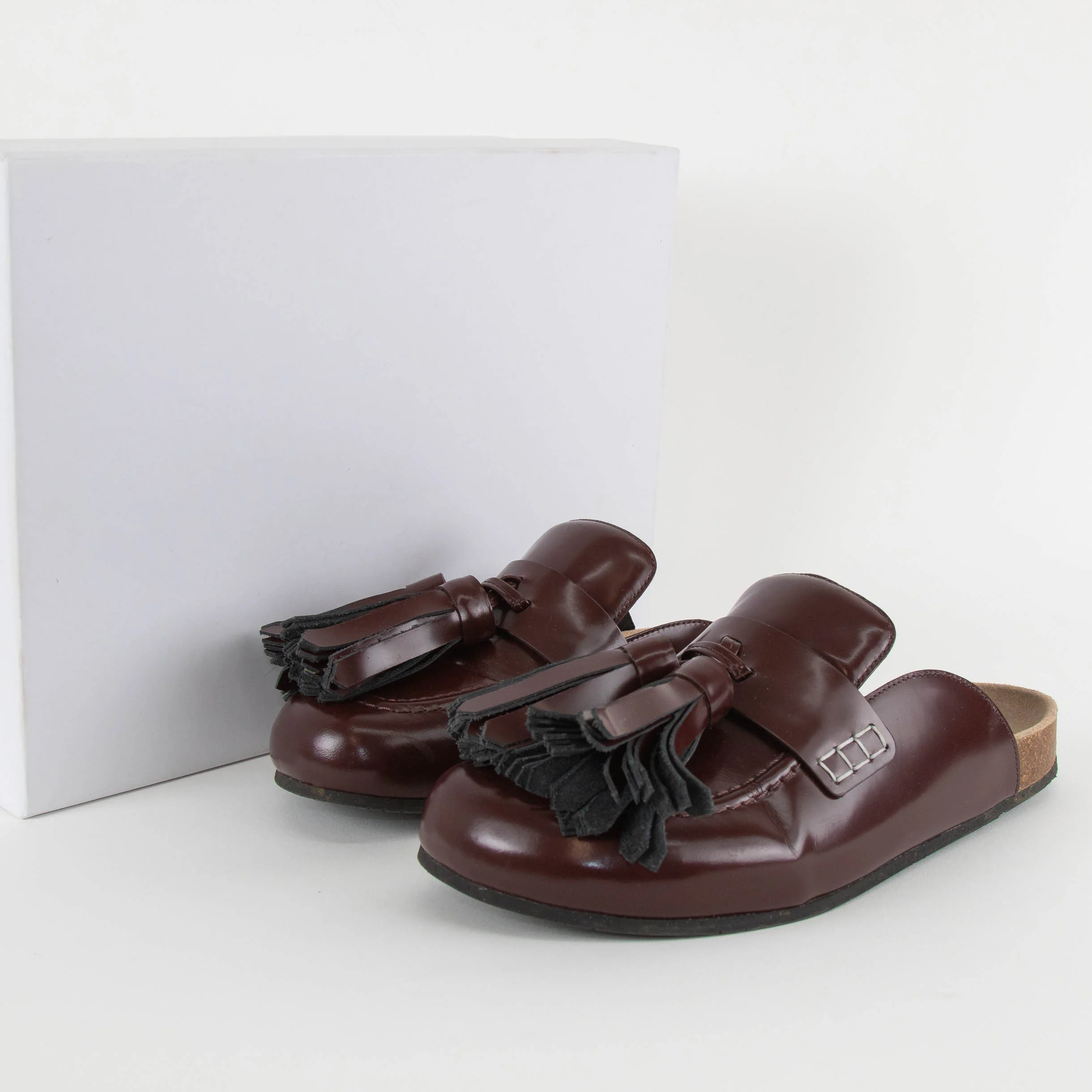 JW Anderson Burgundy Tassel Leather Mules