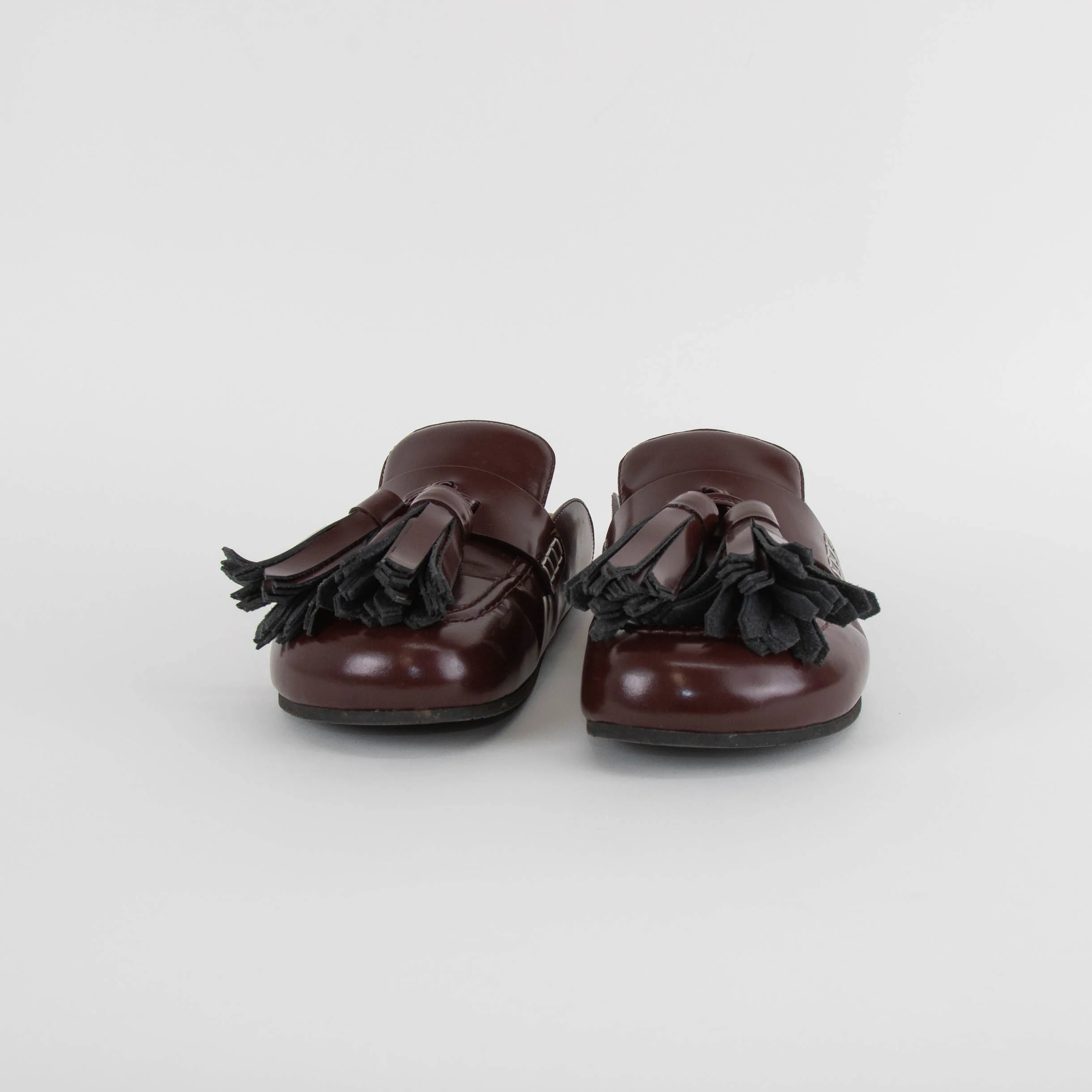 JW Anderson Burgundy Tassel Leather Mules - Image 3
