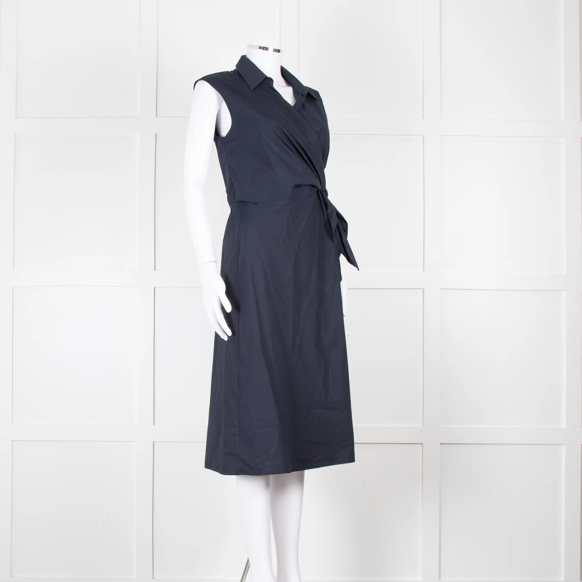 JW Anderson Navy Blue Cotton Sleeveless Wrap Dress - Image 2