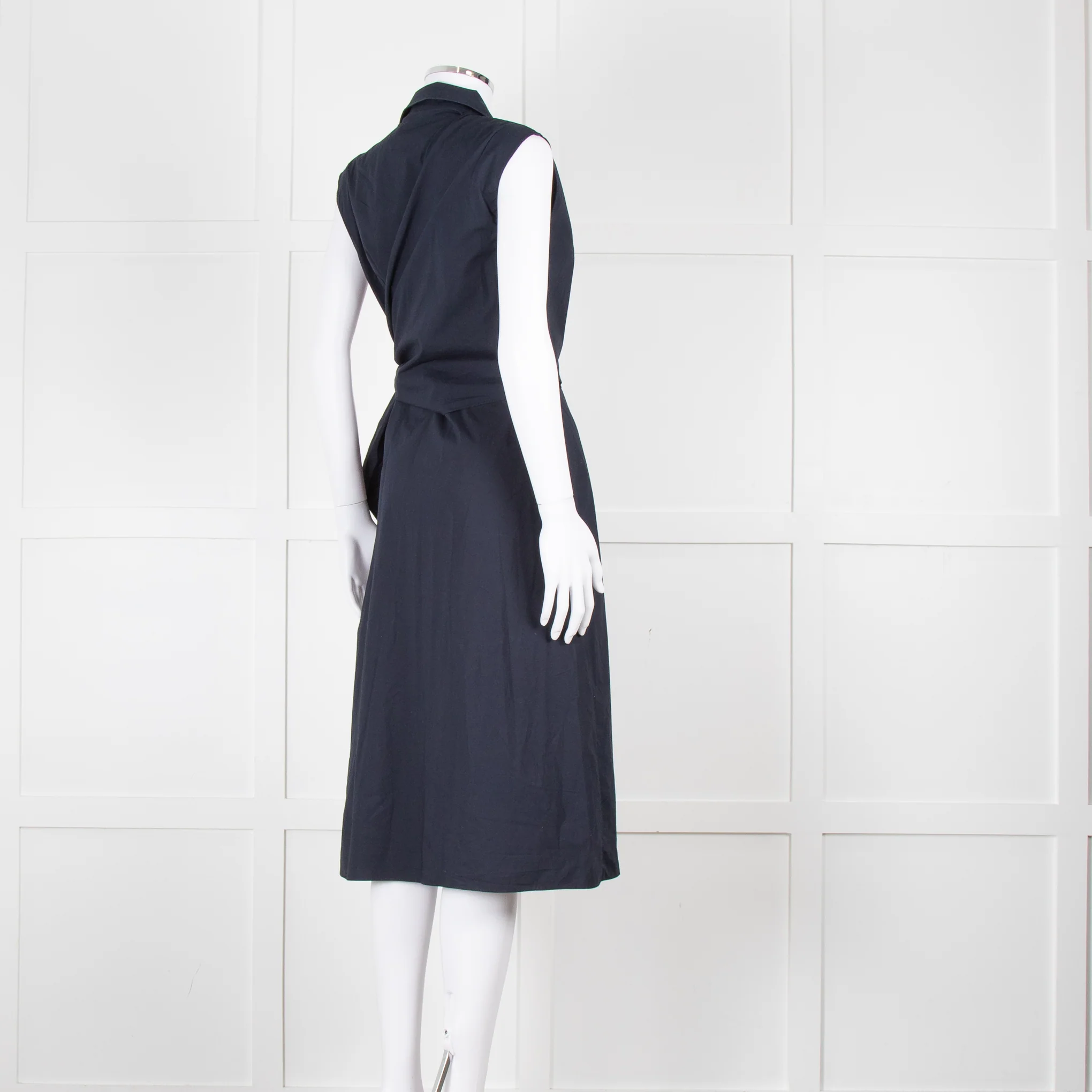 JW Anderson Navy Blue Cotton Sleeveless Wrap Dress - Image 4