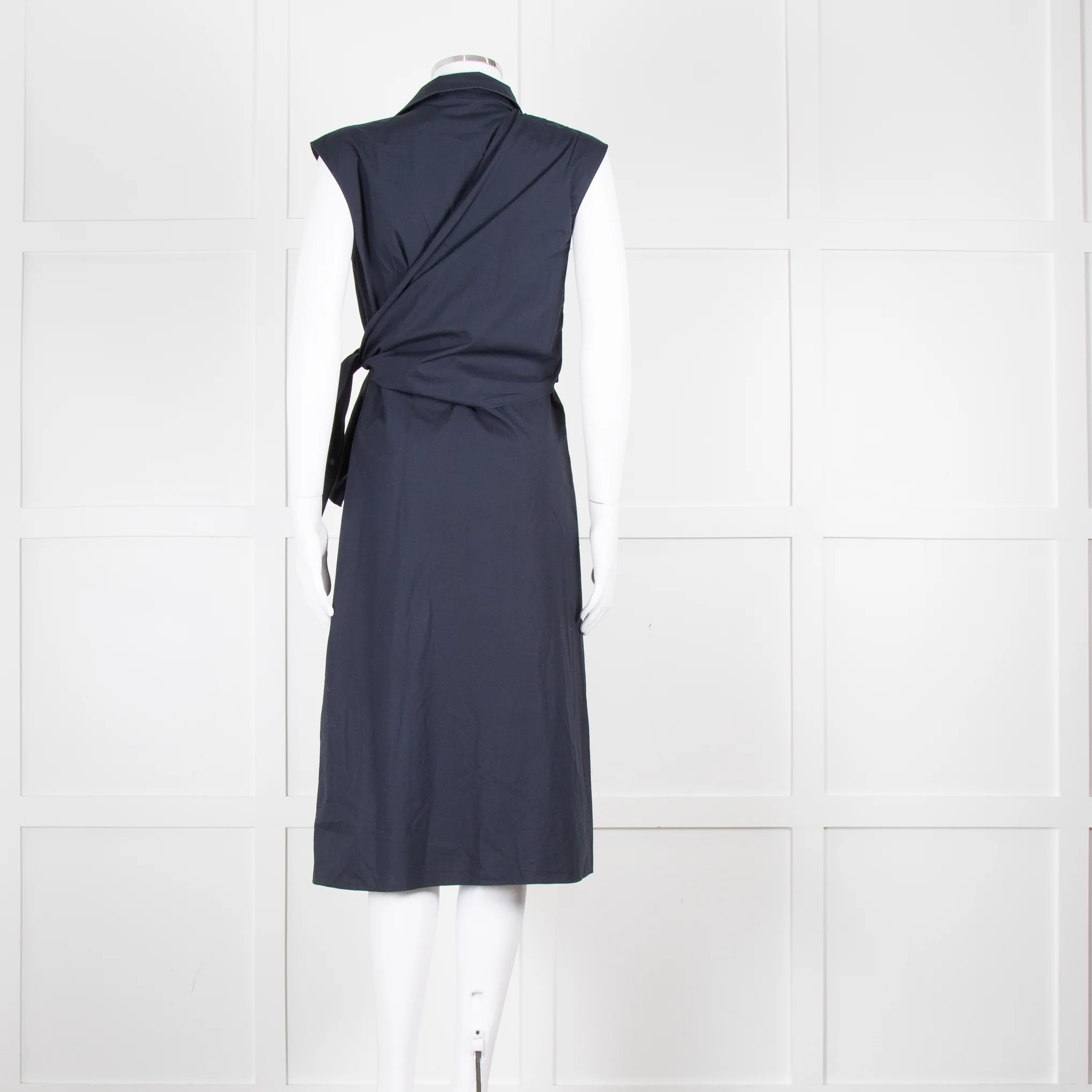 JW Anderson Navy Blue Cotton Sleeveless Wrap Dress - Image 5