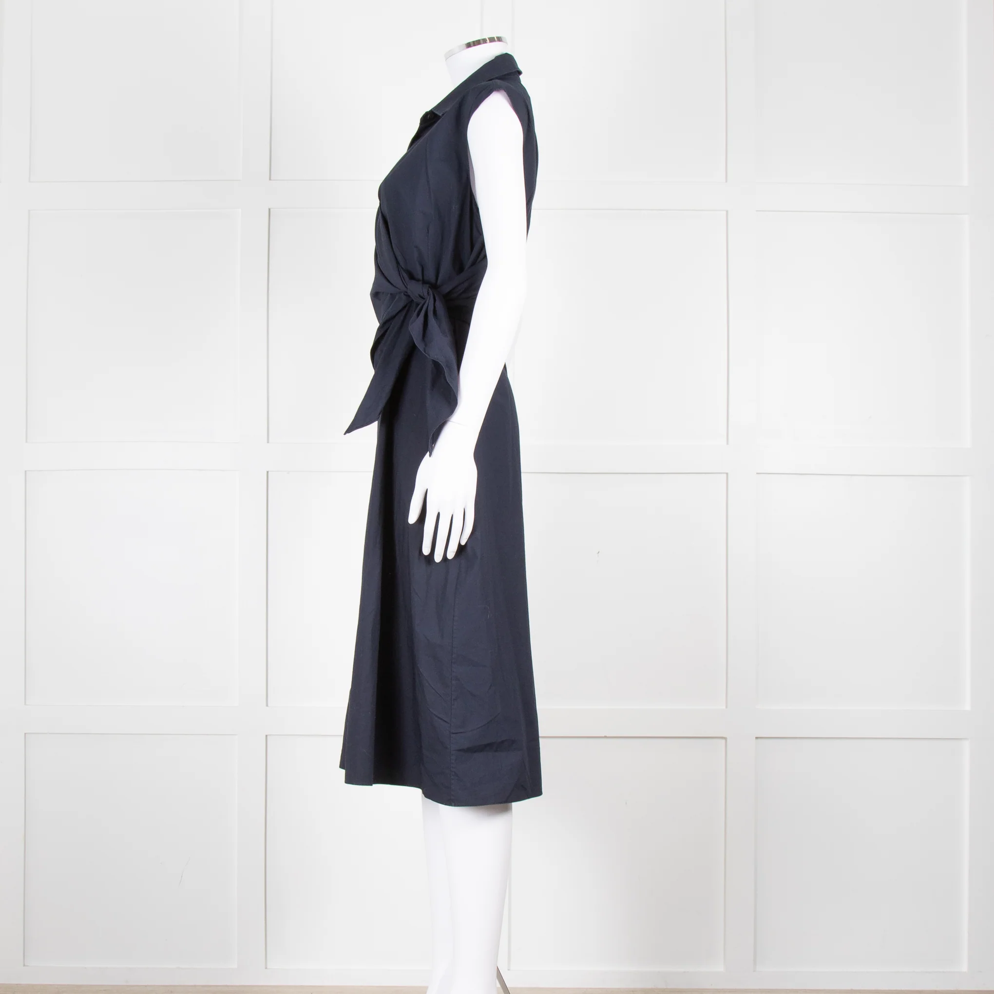 JW Anderson Navy Blue Cotton Sleeveless Wrap Dress - Image 7