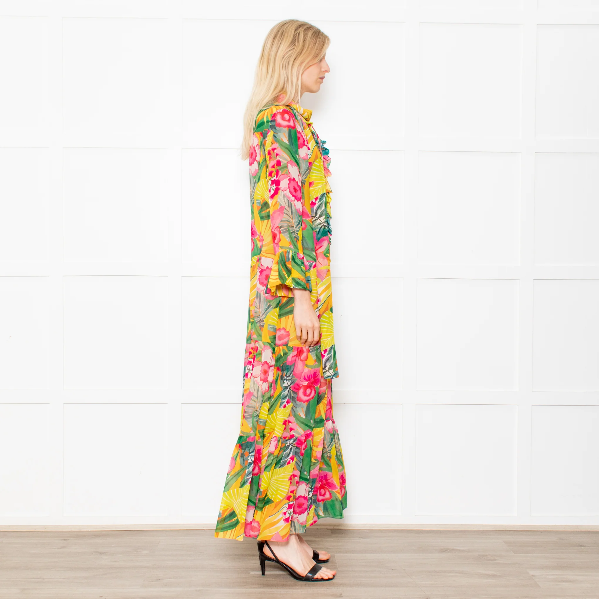 Kalmar Pink, Green and Yellow Floral Maxi Tiered Dress - Image 6