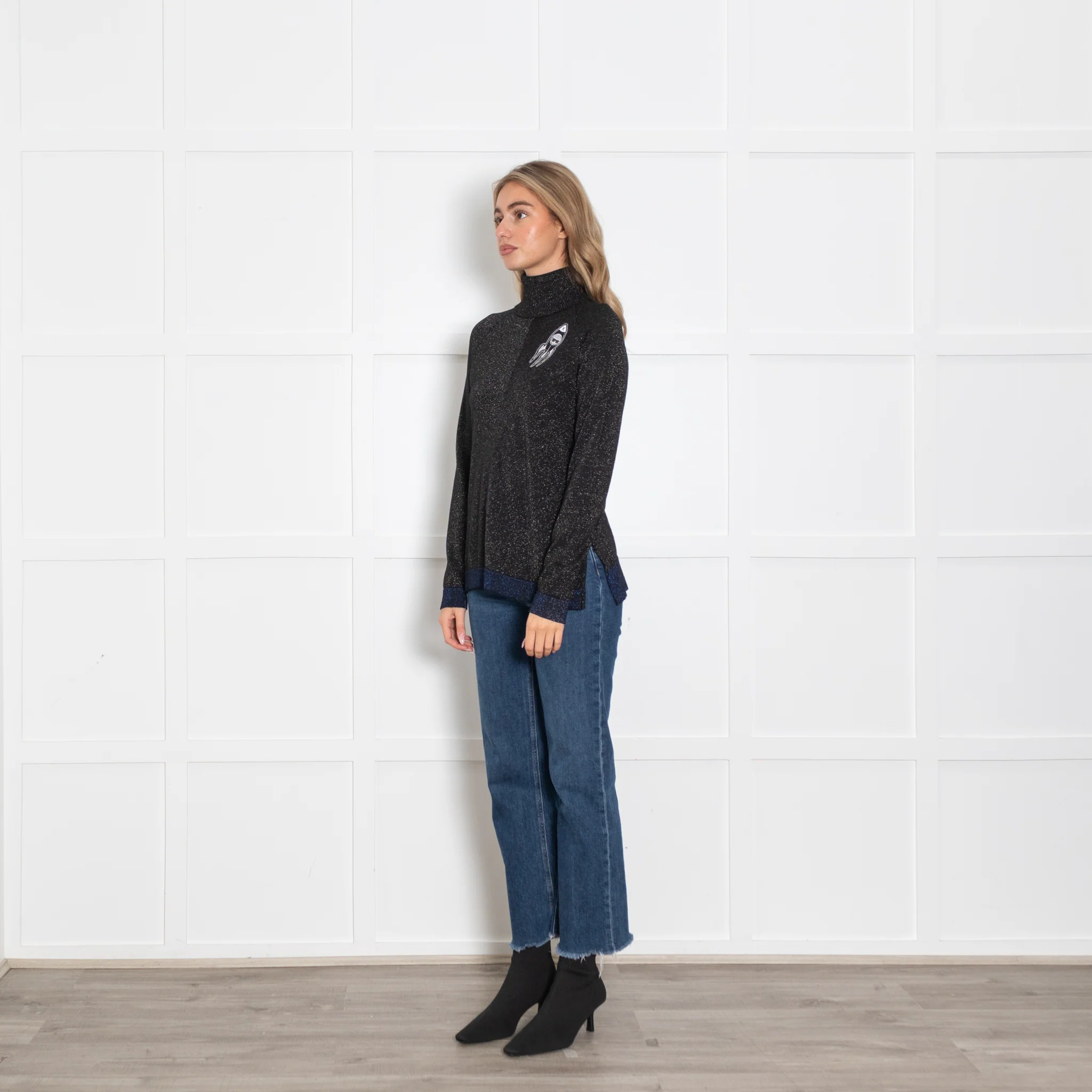 Karl Lagerfeld Black Glitter Roll Neck Fitted Top - Image 3