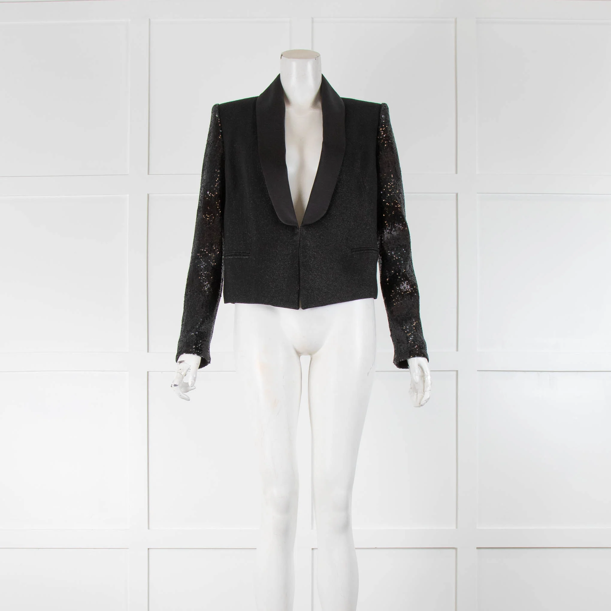 Karl Lagerfeld Black Sequin Sleeve Blazer Jacket