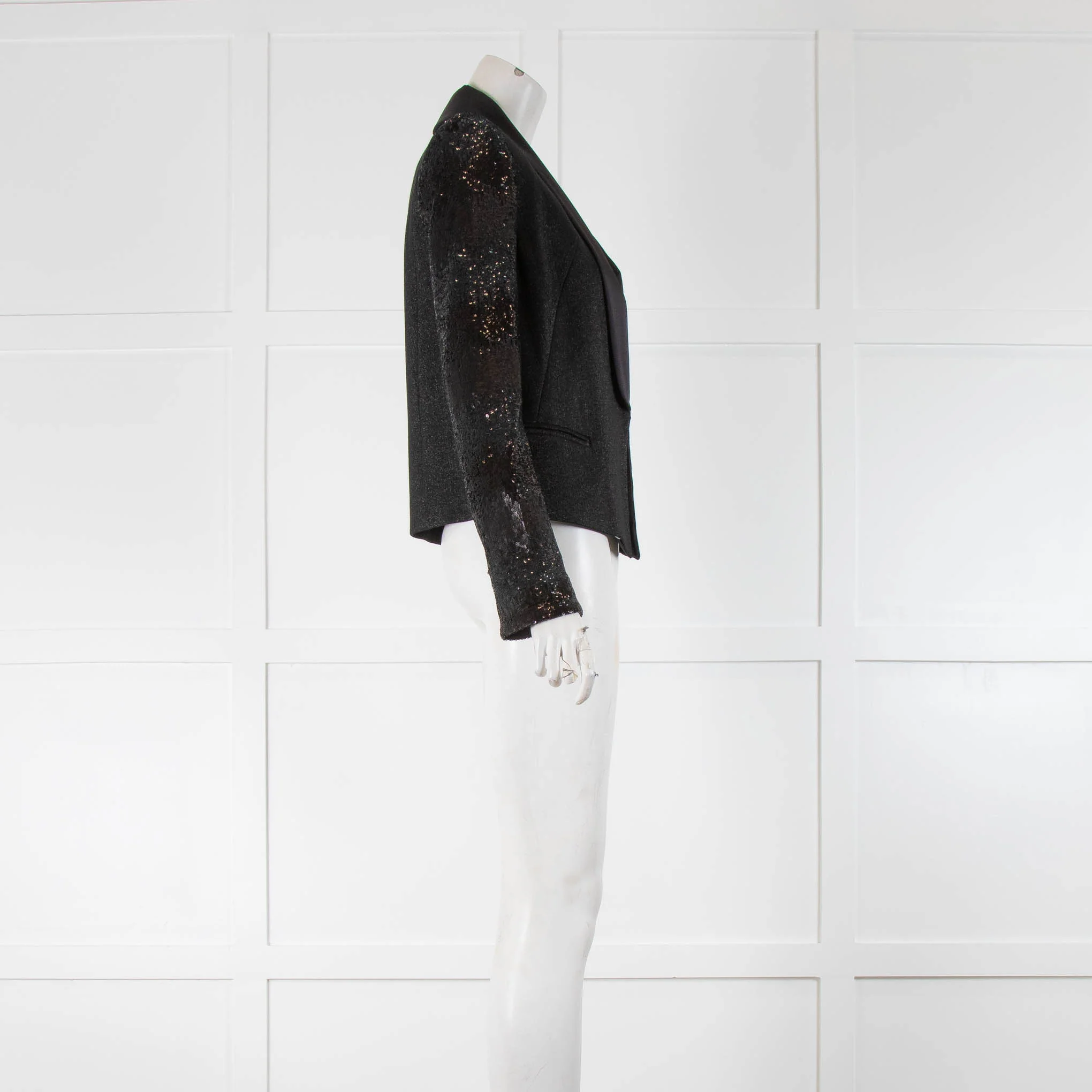 Karl Lagerfeld Black Sequin Sleeve Blazer Jacket - Image 2