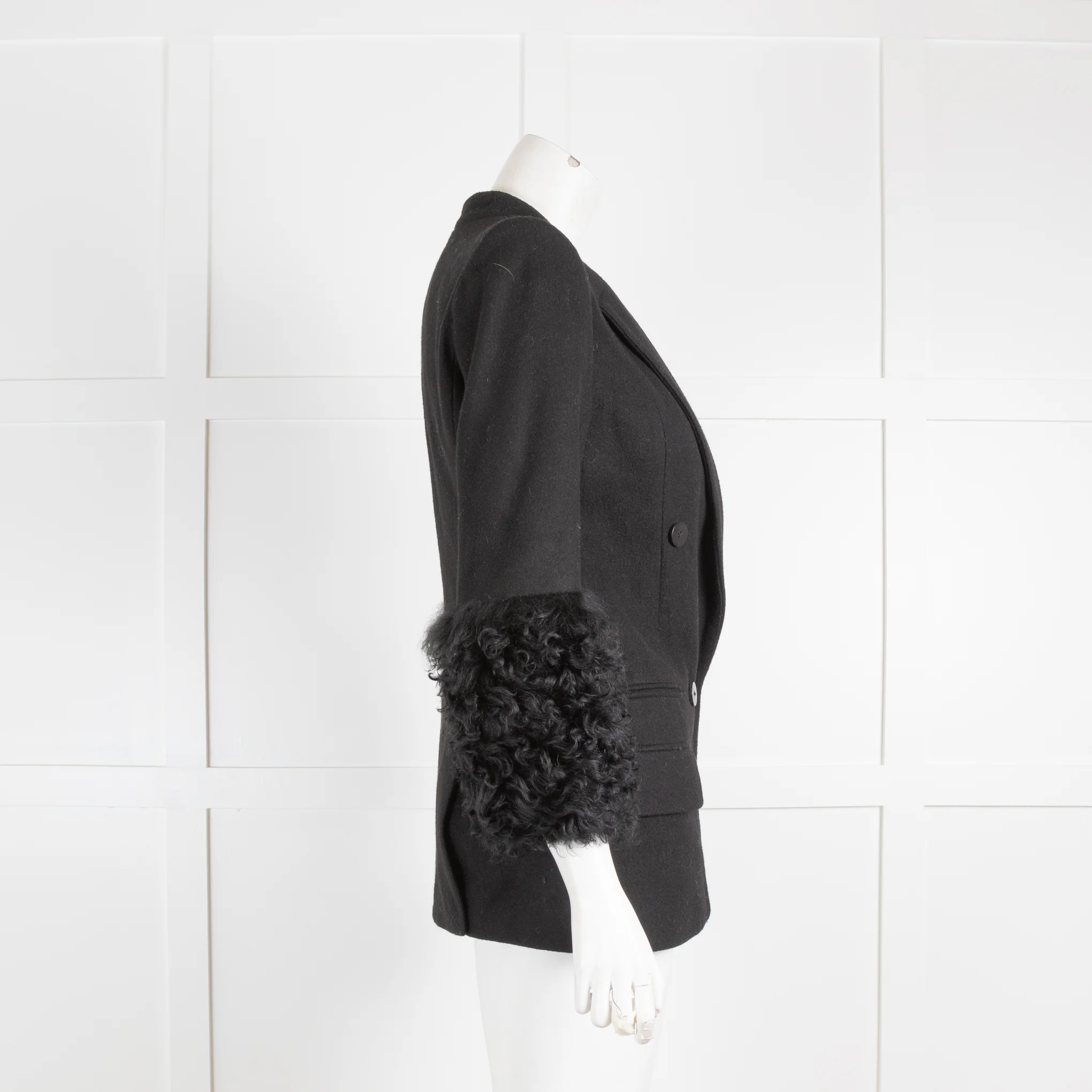 Karl Largerfeld Black Blazer With Curly Fur Cuffs - Image 2