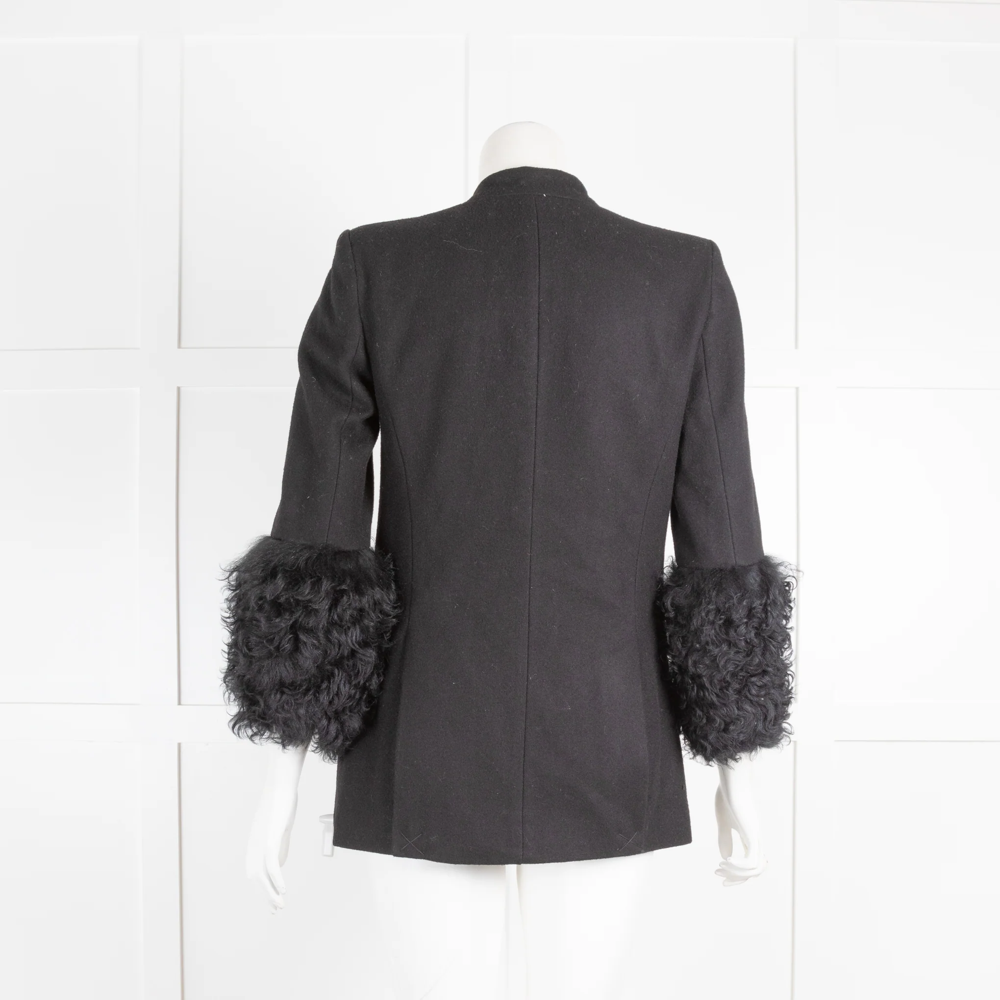Karl Largerfeld Black Blazer With Curly Fur Cuffs - Image 3