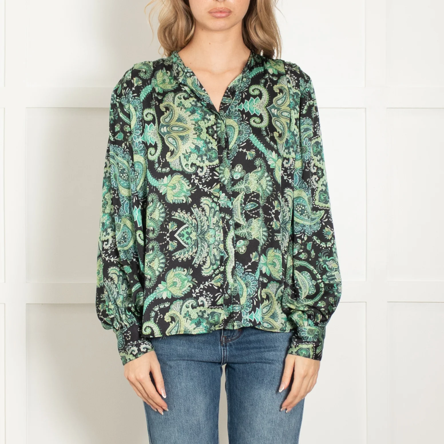 Karmamia Black Green Floral Paisley Blouse - Image 2