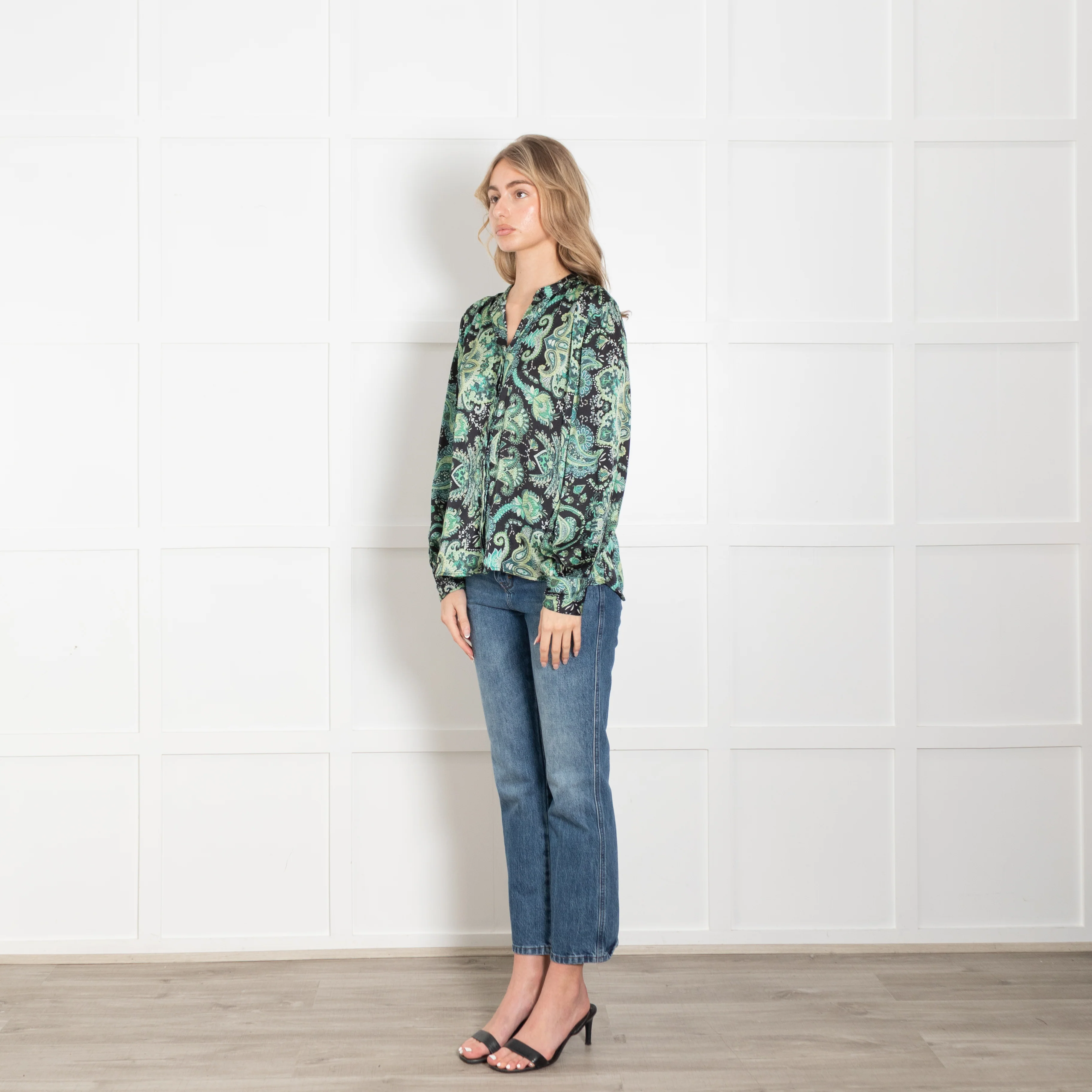 Karmamia Black Green Floral Paisley Blouse - Image 3