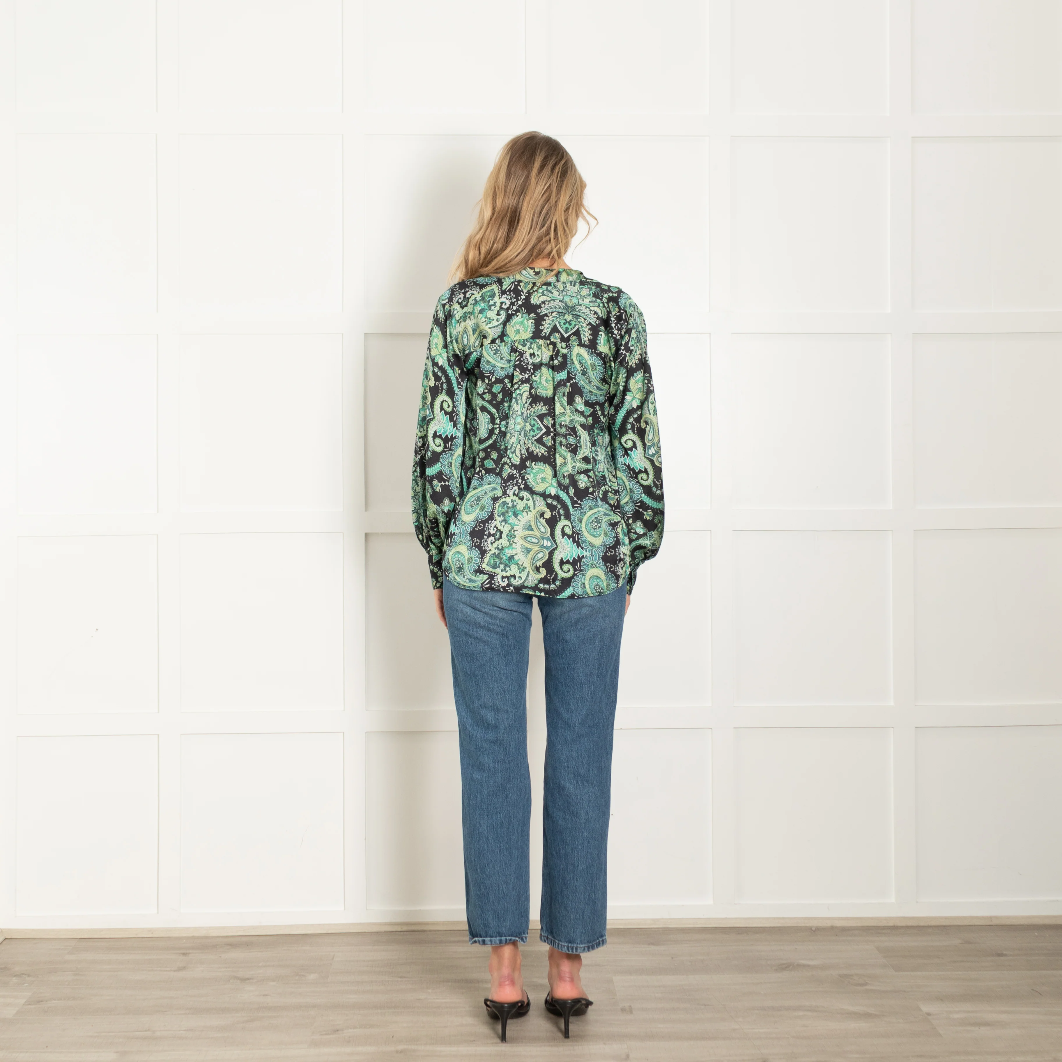 Karmamia Black Green Floral Paisley Blouse - Image 5