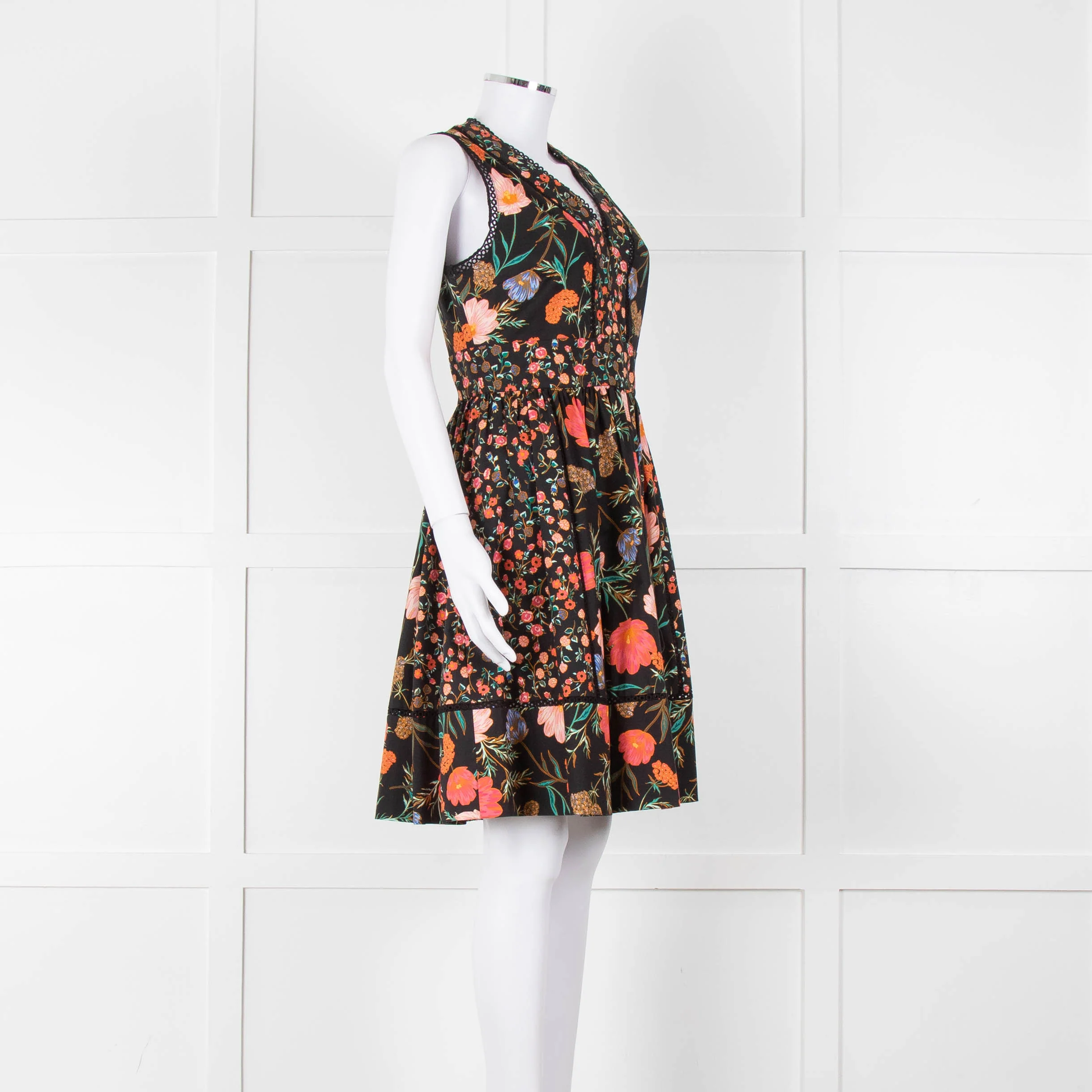 Kate Spade Black Coral Blue Green Floral Sleeveless Dress - Image 2