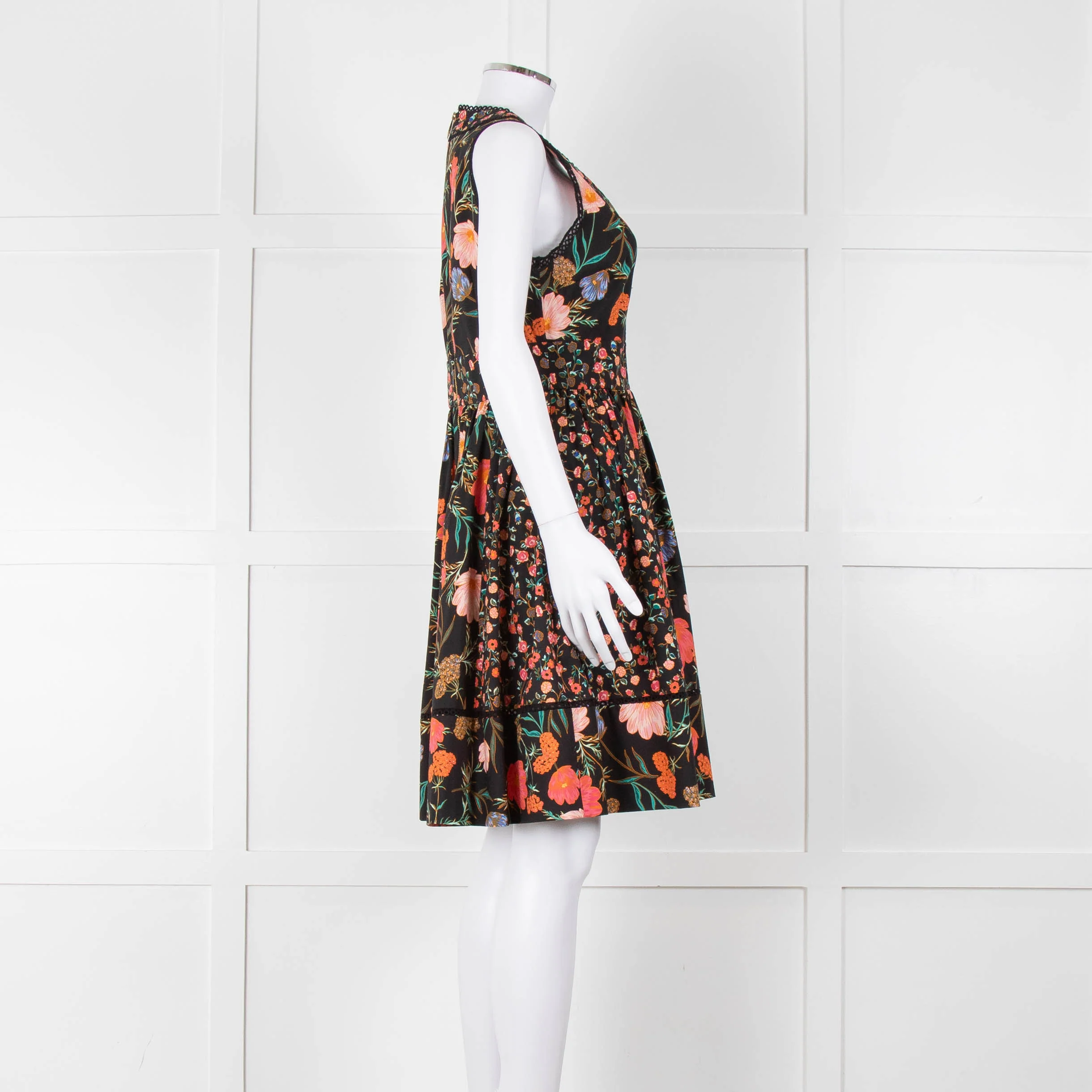 Kate Spade Black Coral Blue Green Floral Sleeveless Dress - Image 3