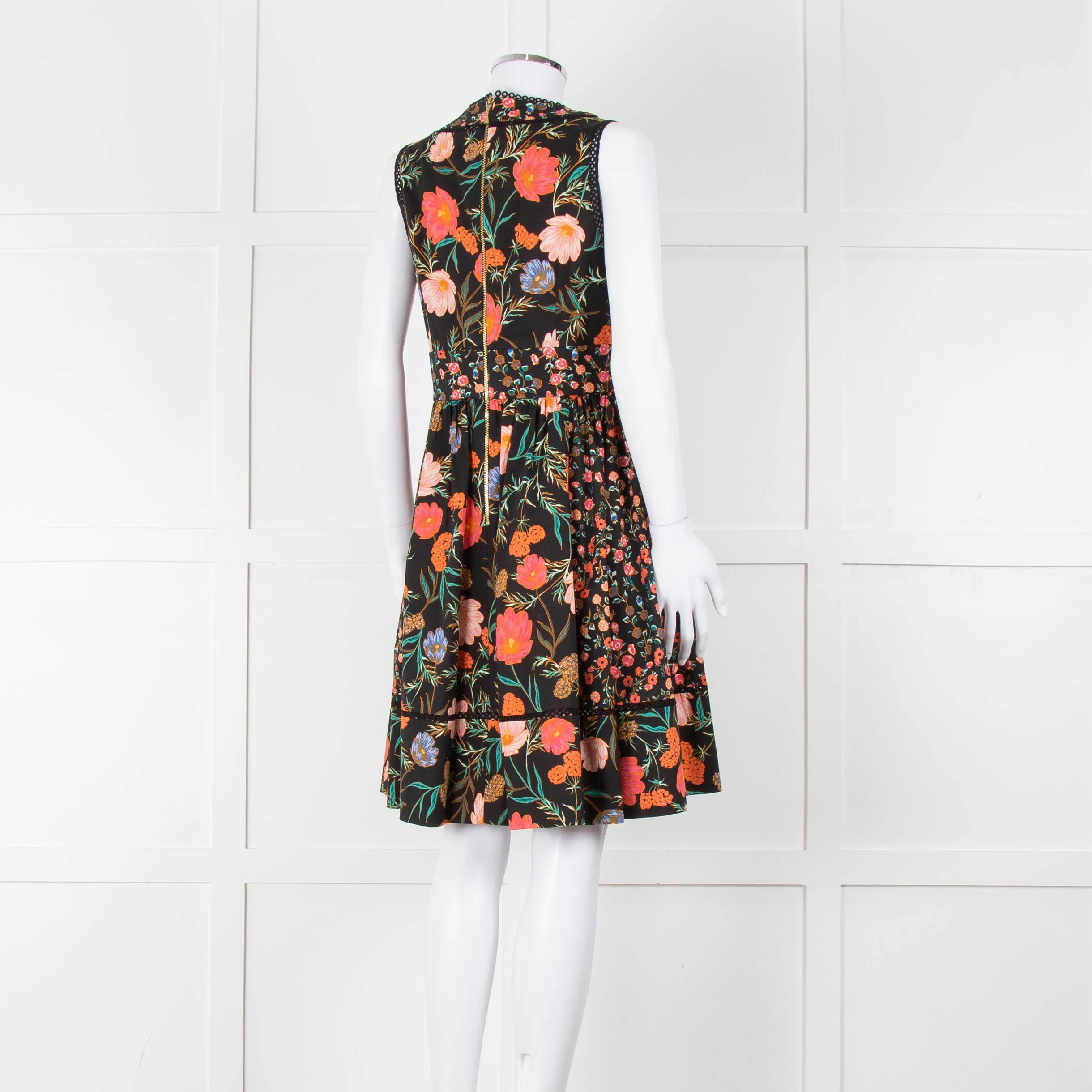 Kate Spade Black Coral Blue Green Floral Sleeveless Dress - Image 4