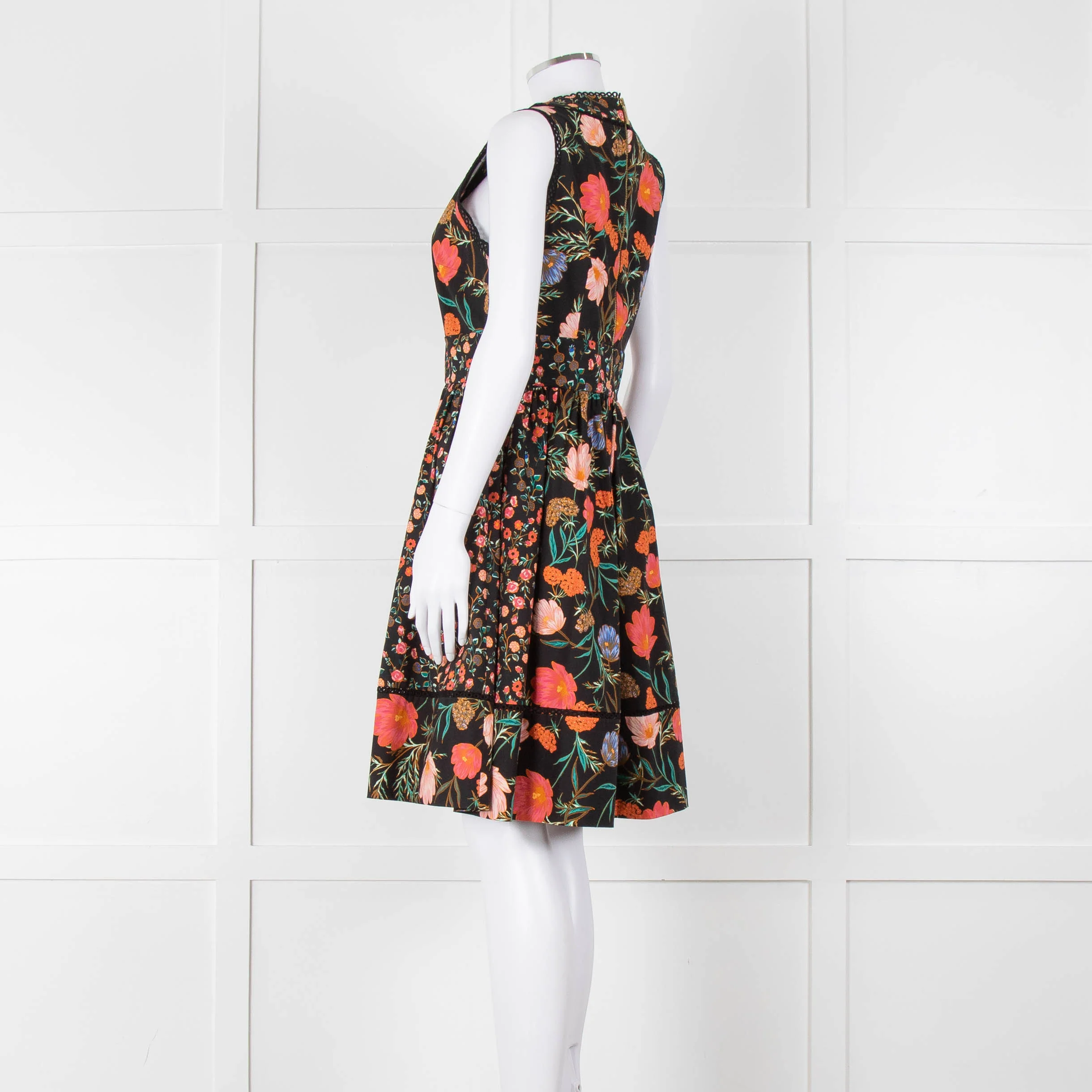 Kate Spade Black Coral Blue Green Floral Sleeveless Dress - Image 6