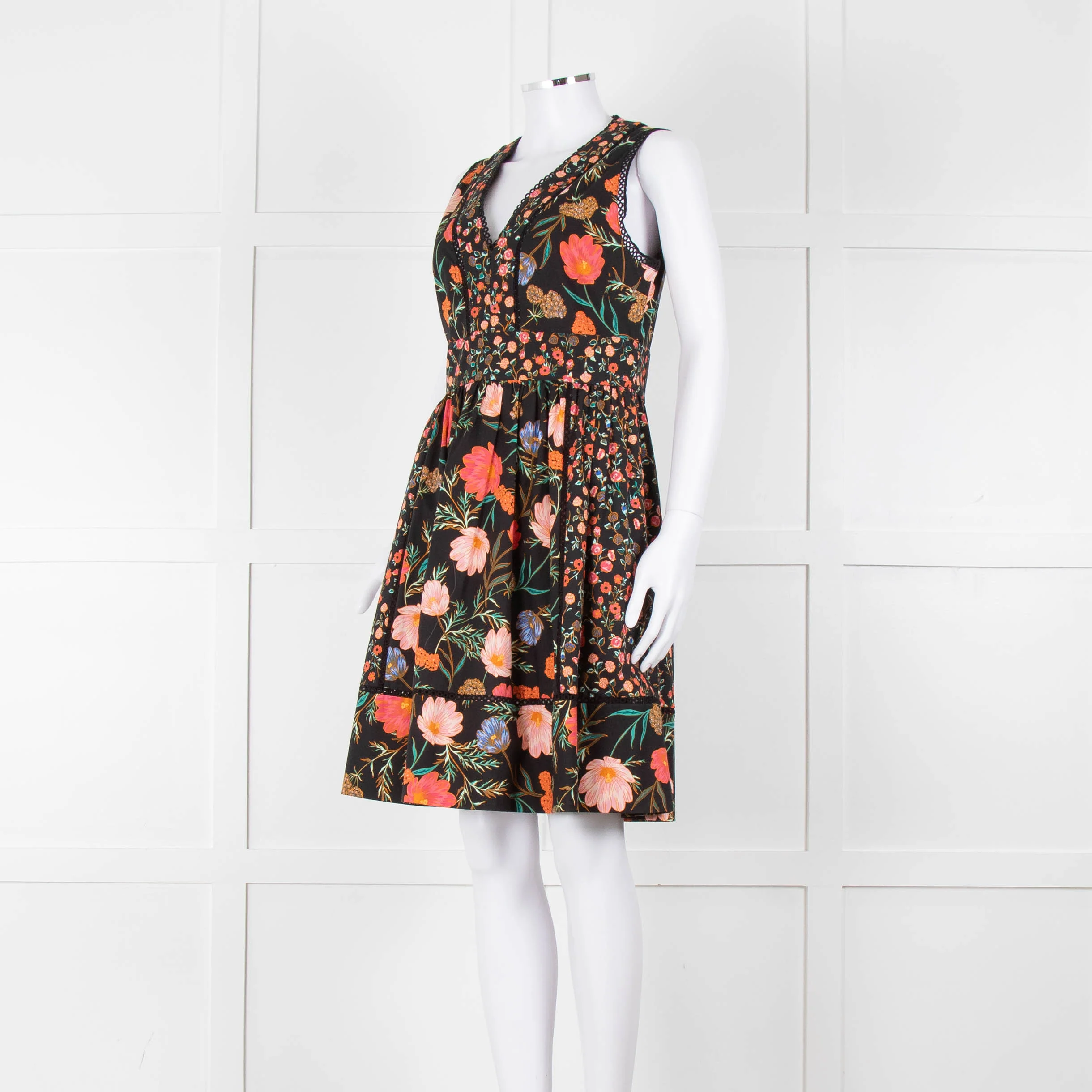 Kate Spade Black Coral Blue Green Floral Sleeveless Dress - Image 8