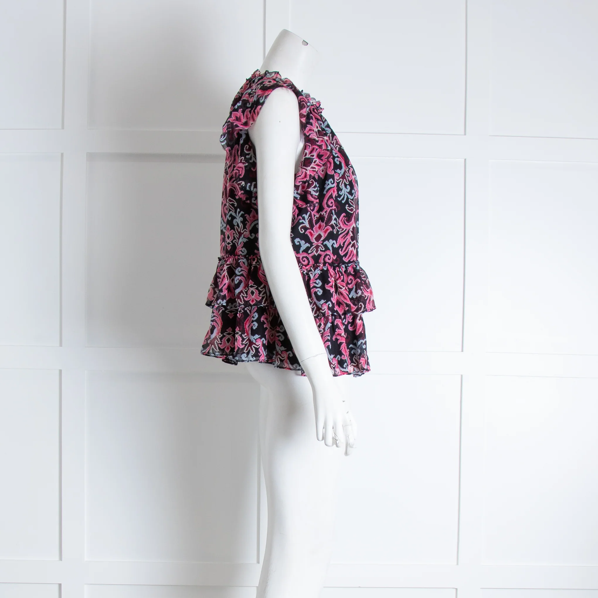 Kate Spade Black Pink Floral Frill Detail Silk Top - Image 2