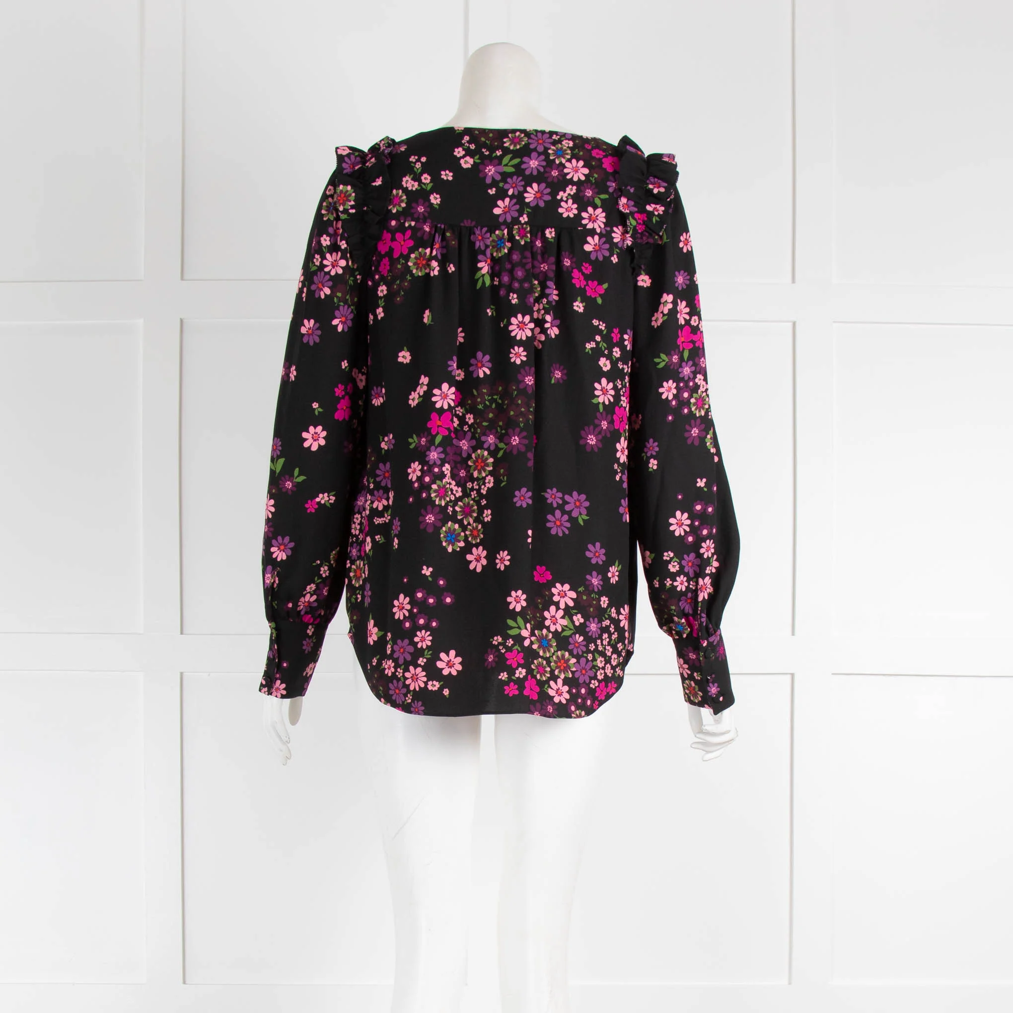Kate Spade Black Pink Floral Long Sleeve Top - Image 3