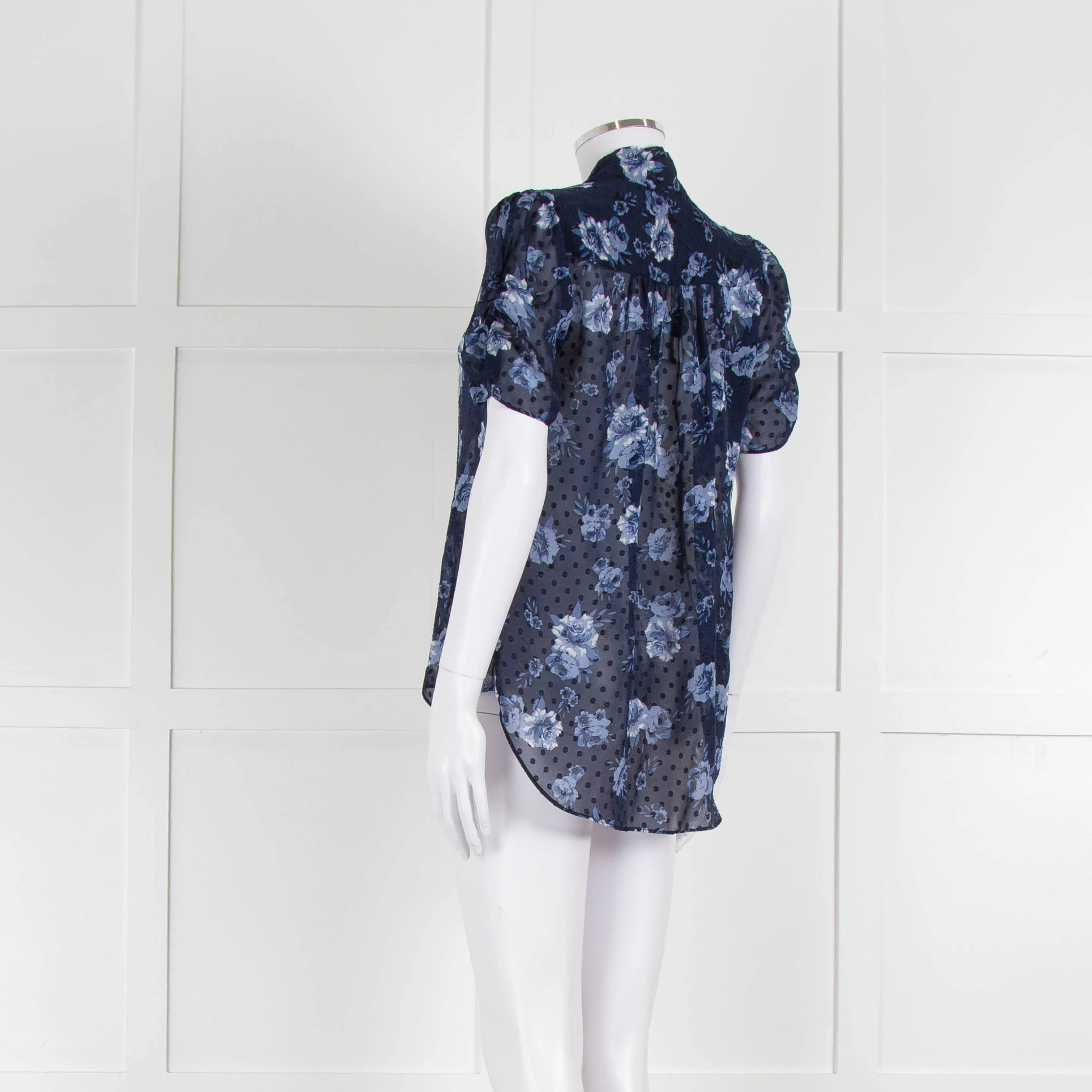 Kate Spade Blue Floral Sheer Short Sleeve Blouse - Image 6