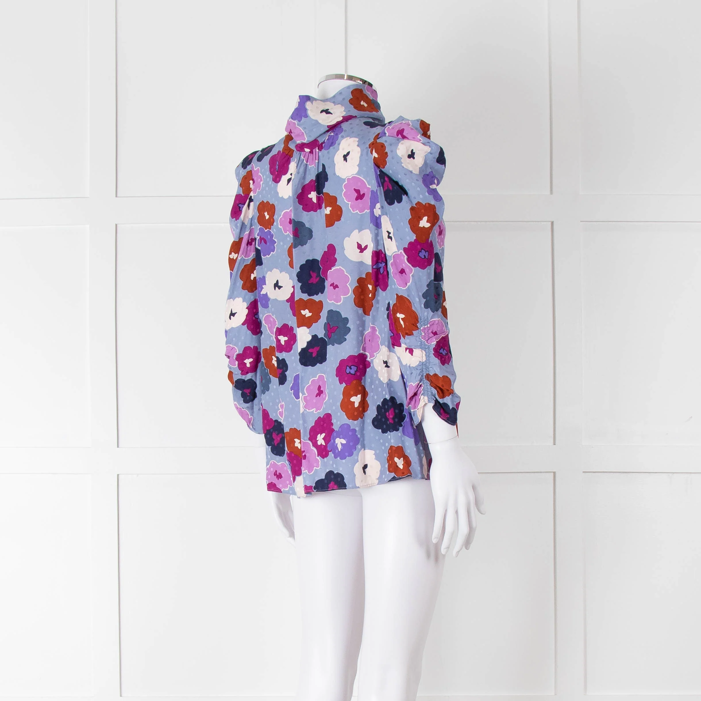 Kate Spade Blue, Orange, Purple and Navy Floral High Neck Blouse - Image 4