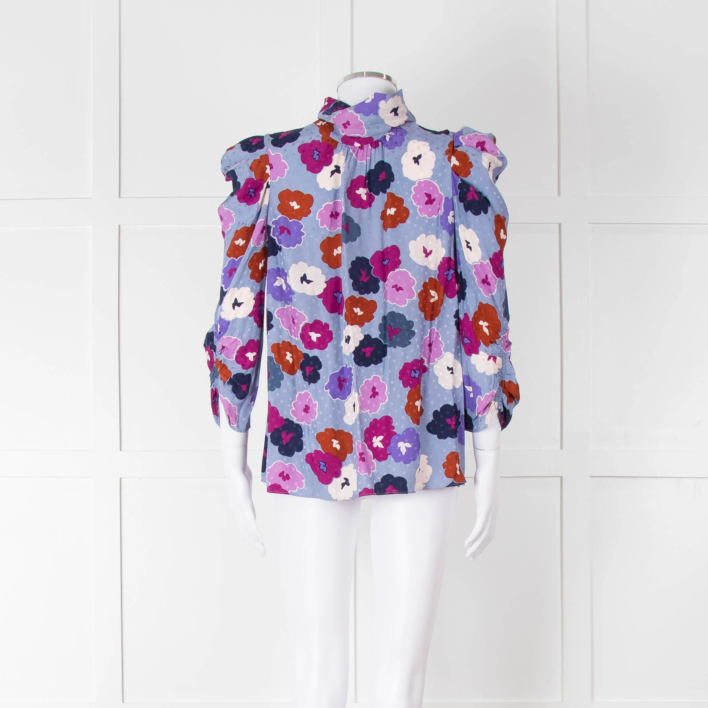 Kate Spade Blue, Orange, Purple and Navy Floral High Neck Blouse - Image 5