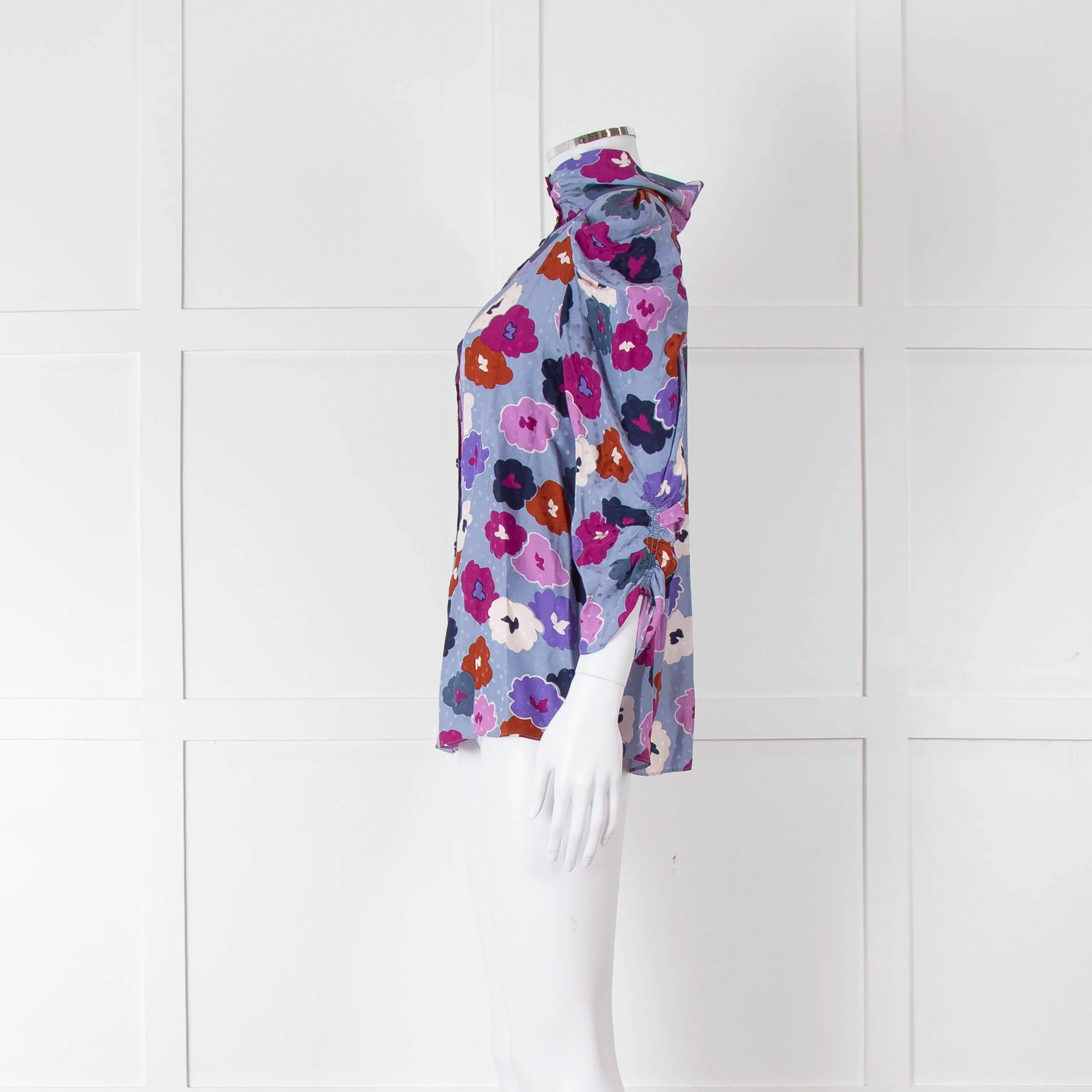 Kate Spade Blue, Orange, Purple and Navy Floral High Neck Blouse - Image 7