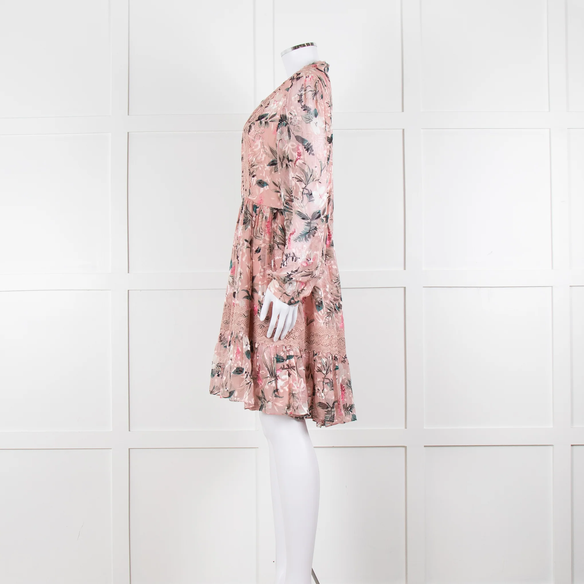 Kate Spade Blush Pink Green Devore Long Sleeve Short Dress - Image 3