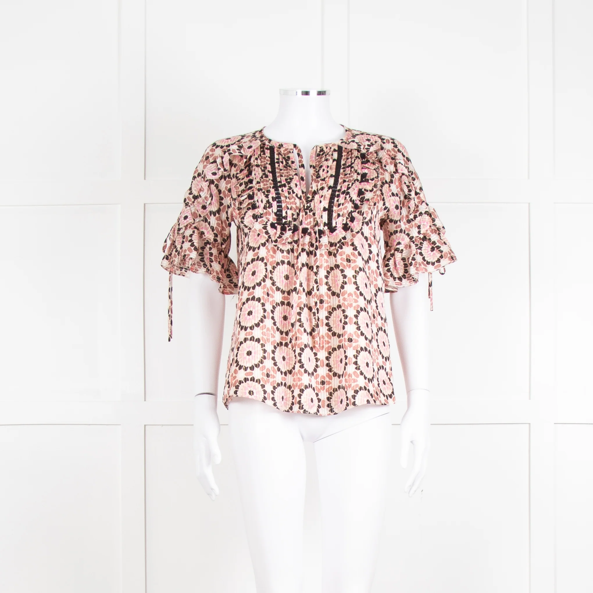 Kate Spade Peach Brown Gold Frill Trim Top