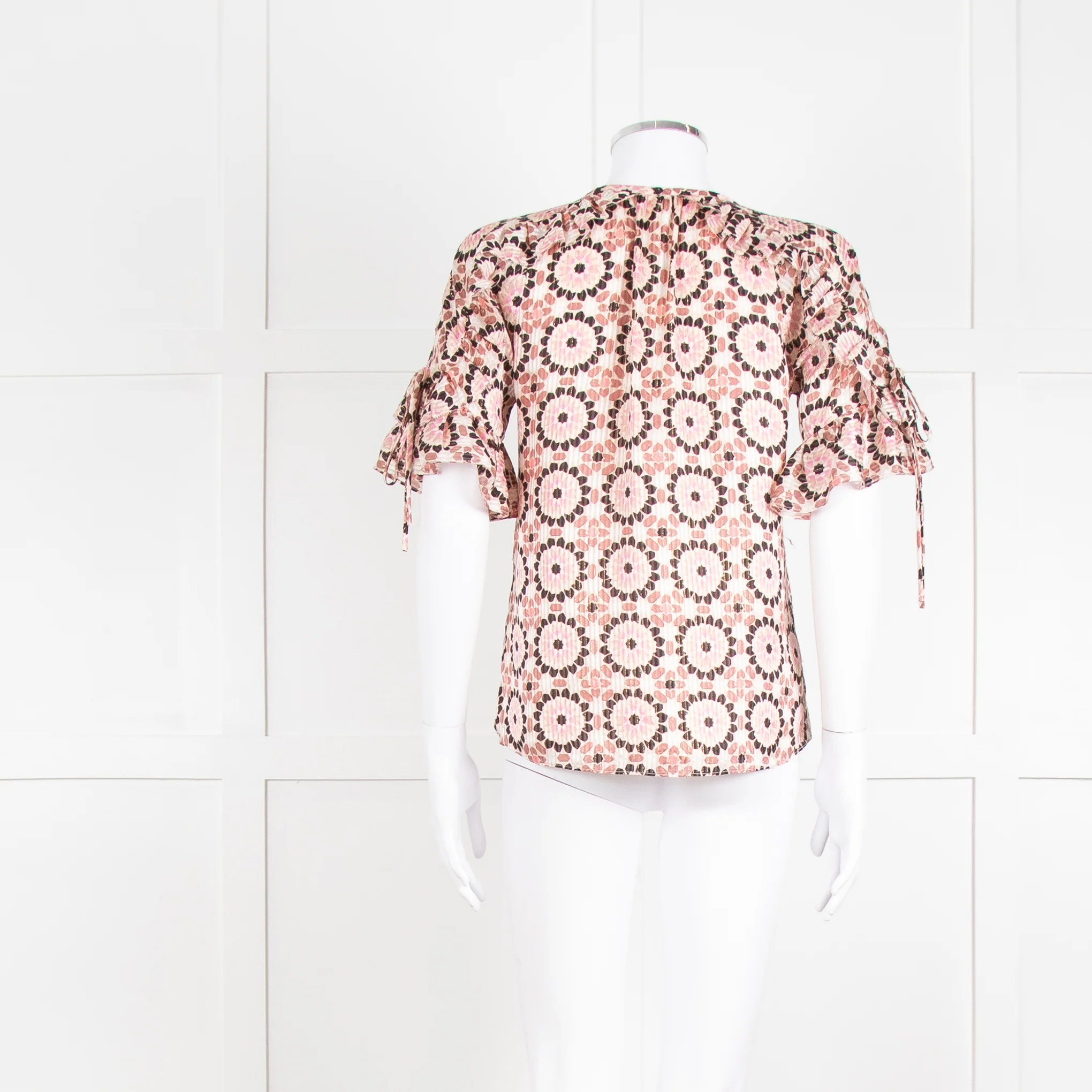 Kate Spade Peach Brown Gold Frill Trim Top - Image 5