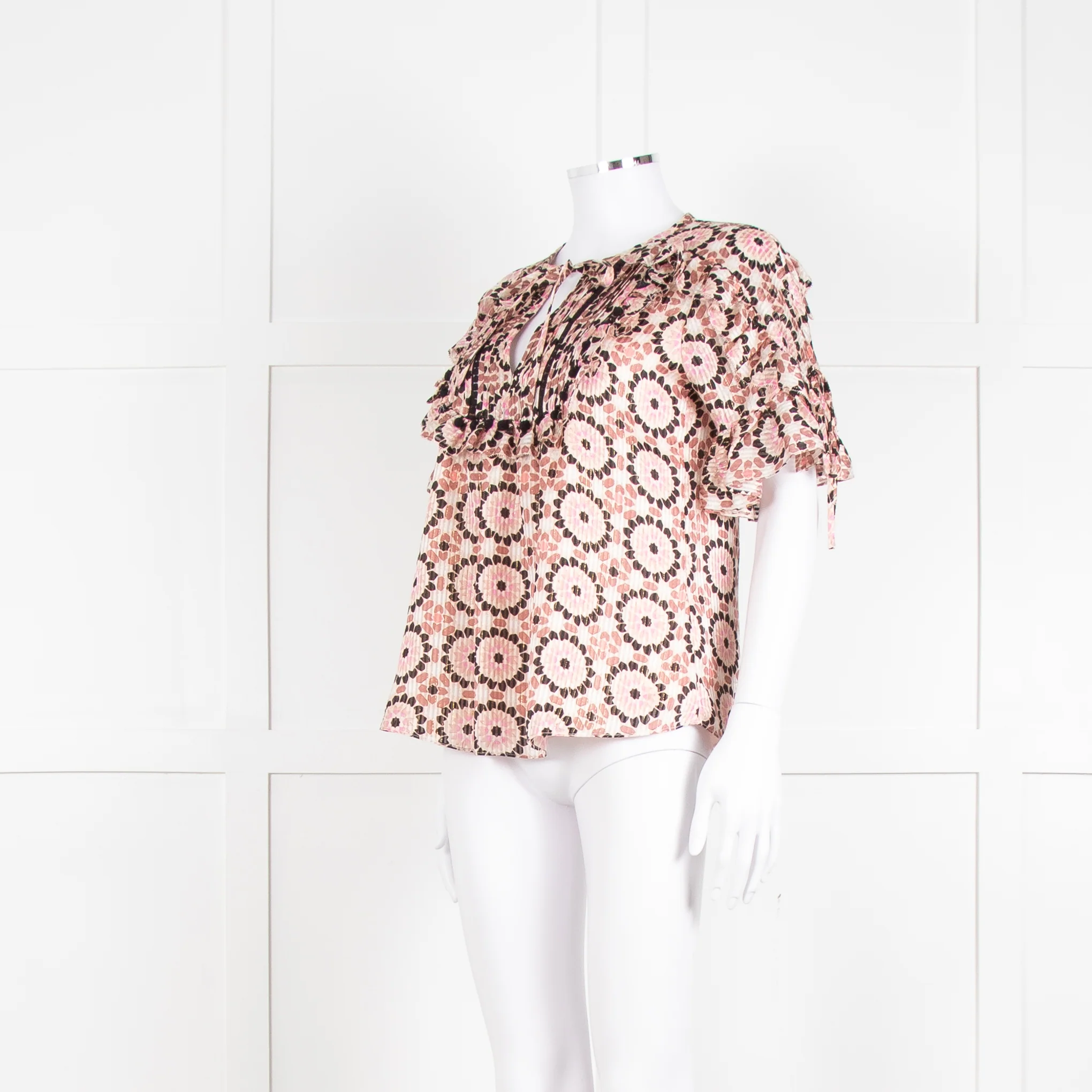 Kate Spade Peach Brown Gold Frill Trim Top - Image 8