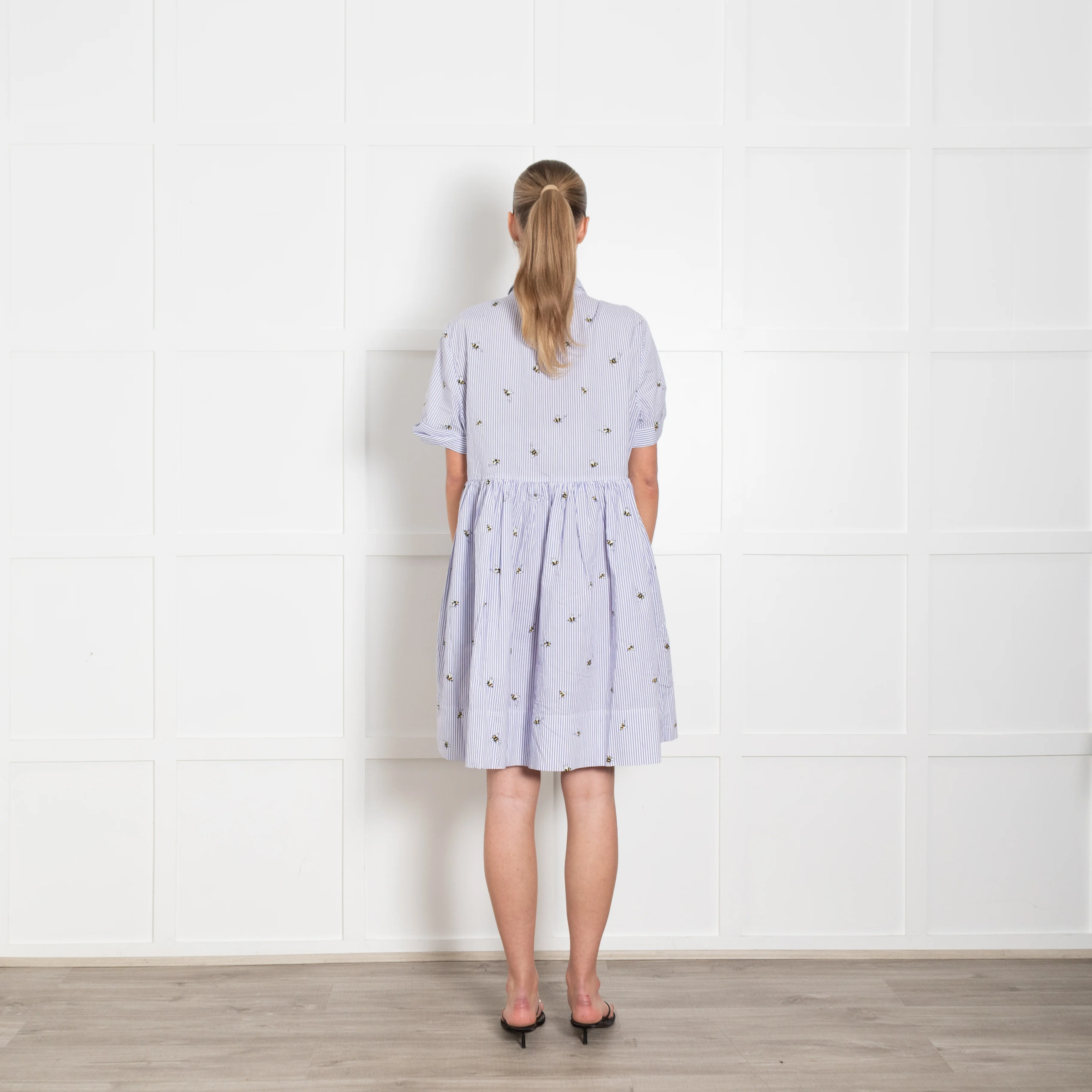 Kate Spade White Lilac Striped Bee Print Short Sleeve Dress - Image 5