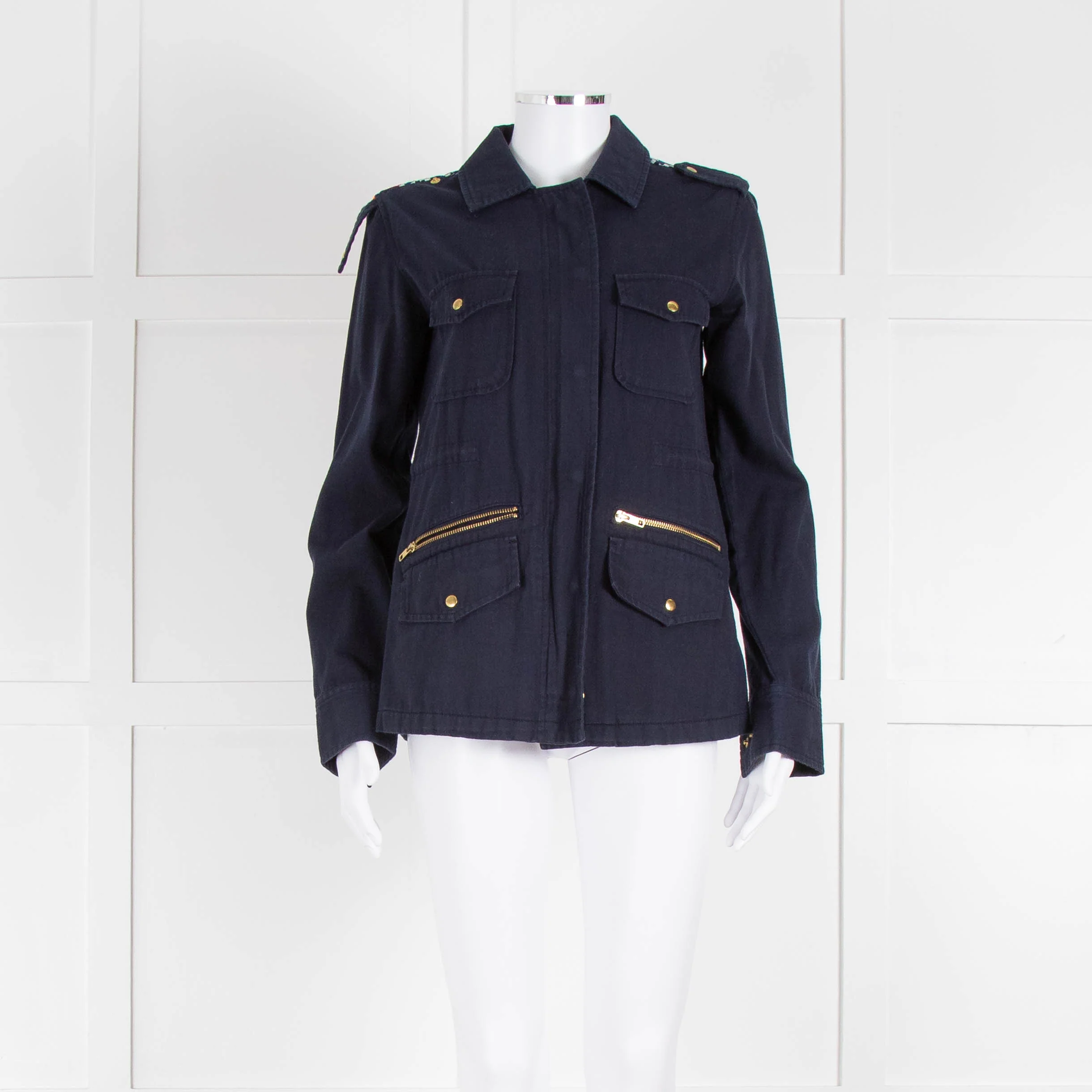 Katie & Jo Navy Blue Cotton Jacket With Orange Embroidered Back