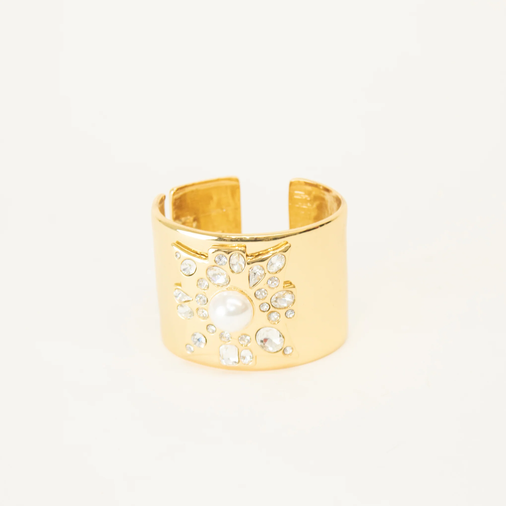 Kenneth Jay Lane Faux Pearl And Crystal Hinged Cuff Bracelet - Image 2