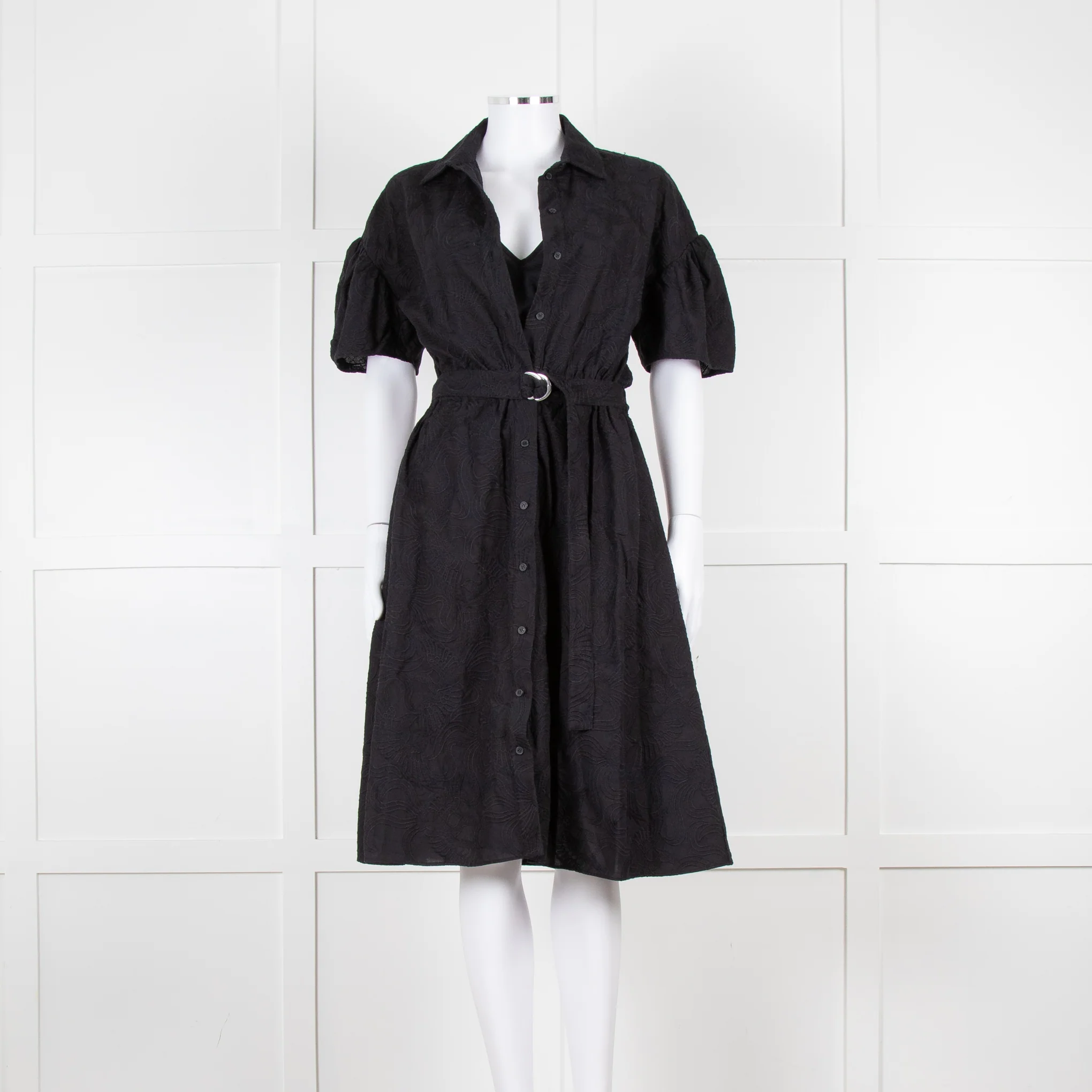 Kenzo Black Cotton Embroidered Short Sleeve Dress