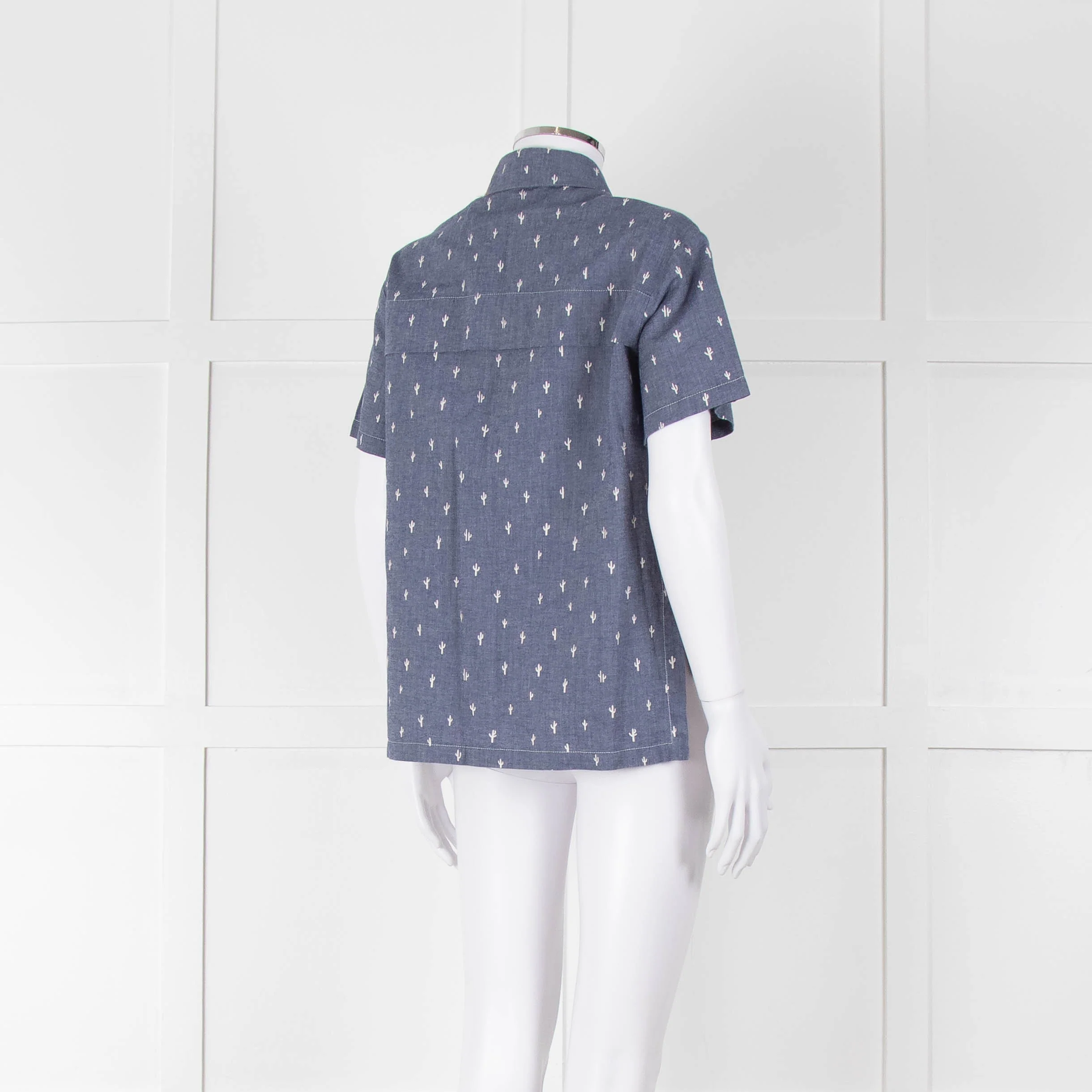 Kenzo Blue Denim White Cactus Print Short Sleeve Shirt - Image 4