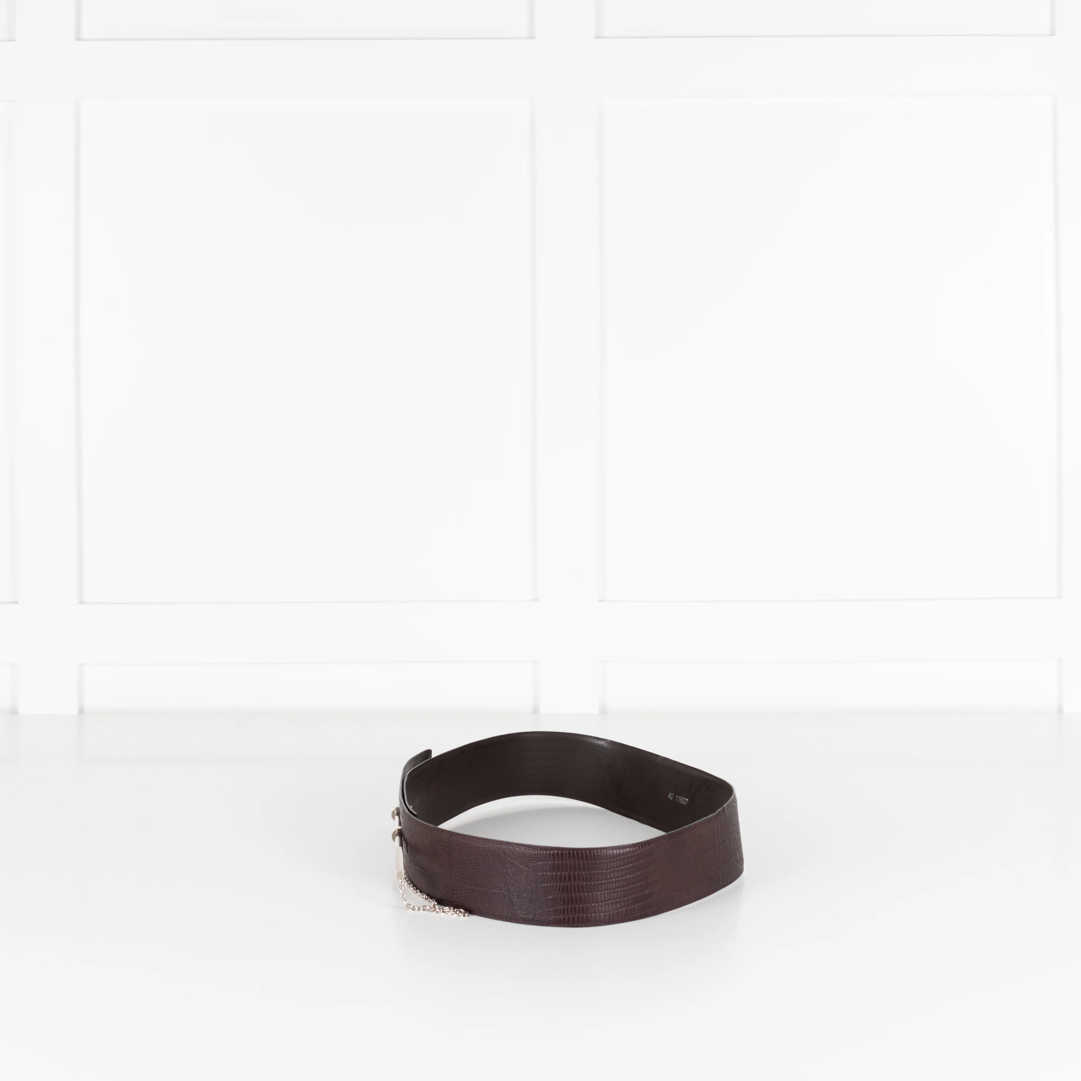 Kenzo Brown Embossed Leather Metal Needle Detail Wide Belt - Image 2