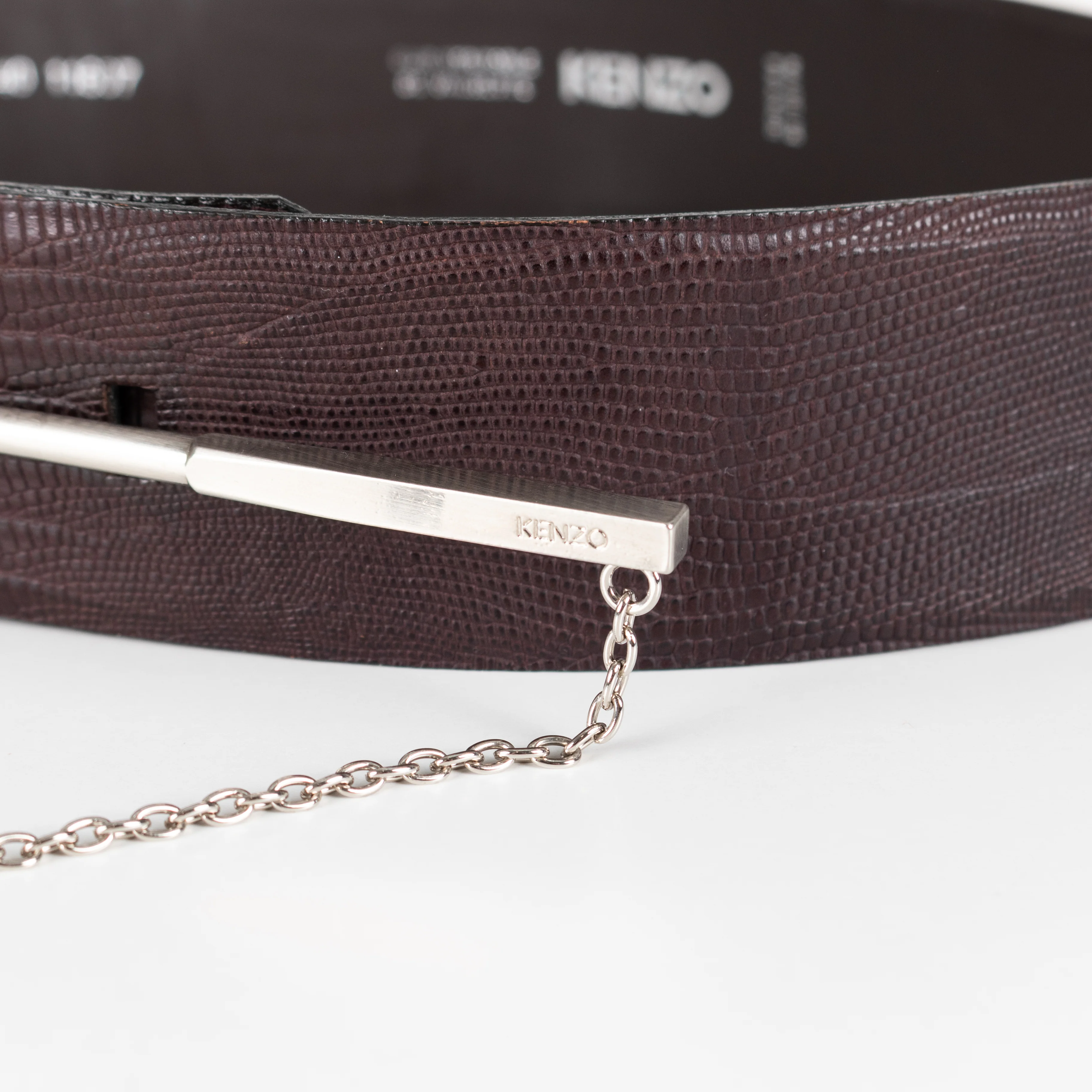 Kenzo Brown Embossed Leather Metal Needle Detail Wide Belt - Image 5