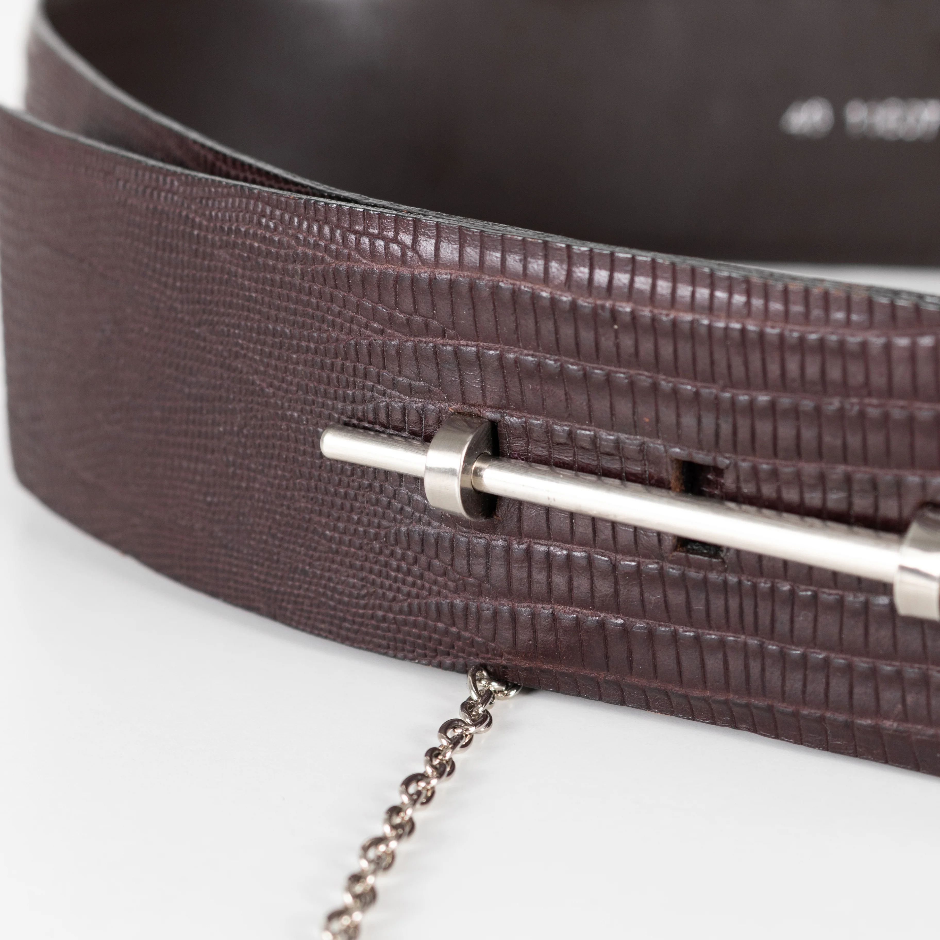 Kenzo Brown Embossed Leather Metal Needle Detail Wide Belt - Image 7