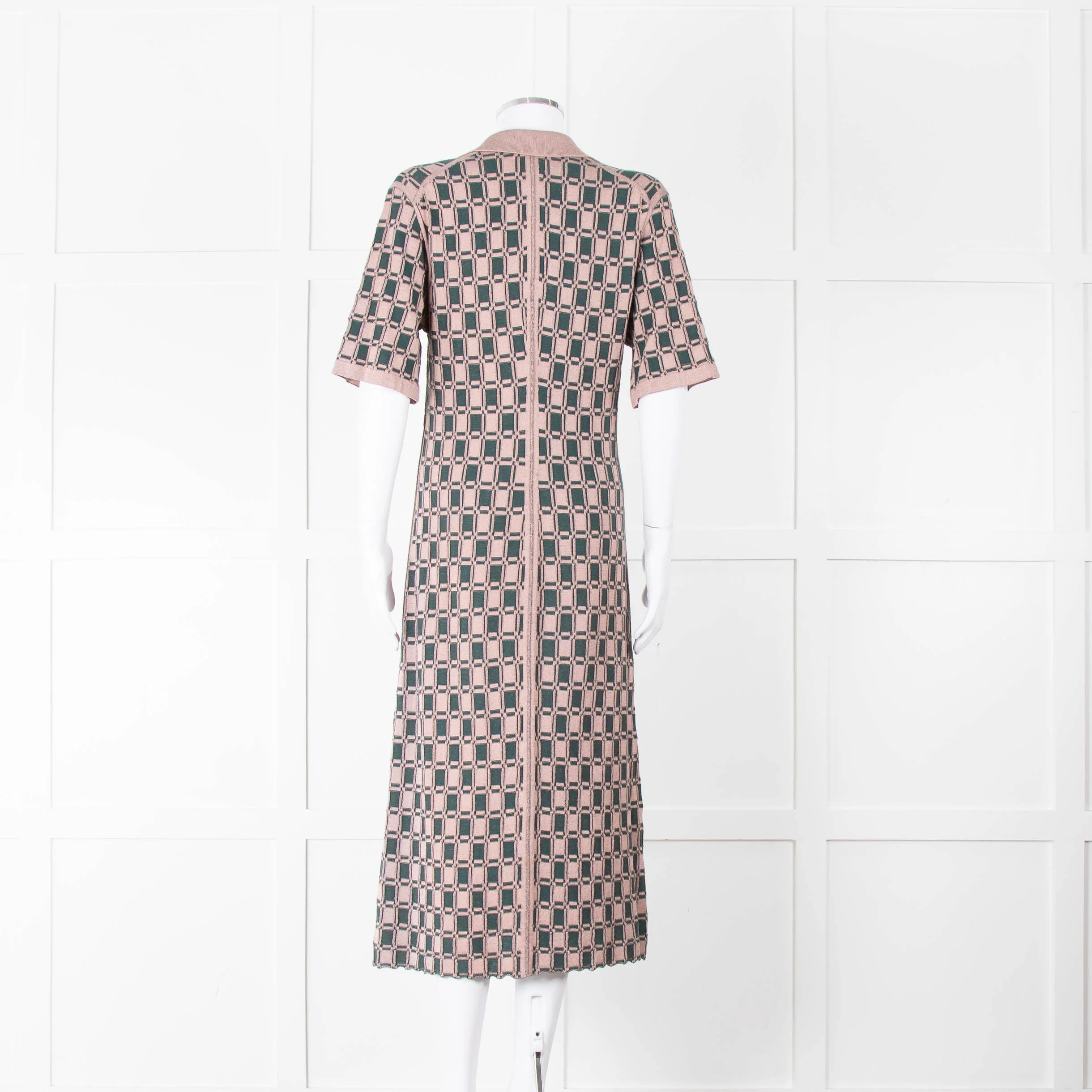 Kenzo Green and Pink Collared Knit Midi Dress - Image 5