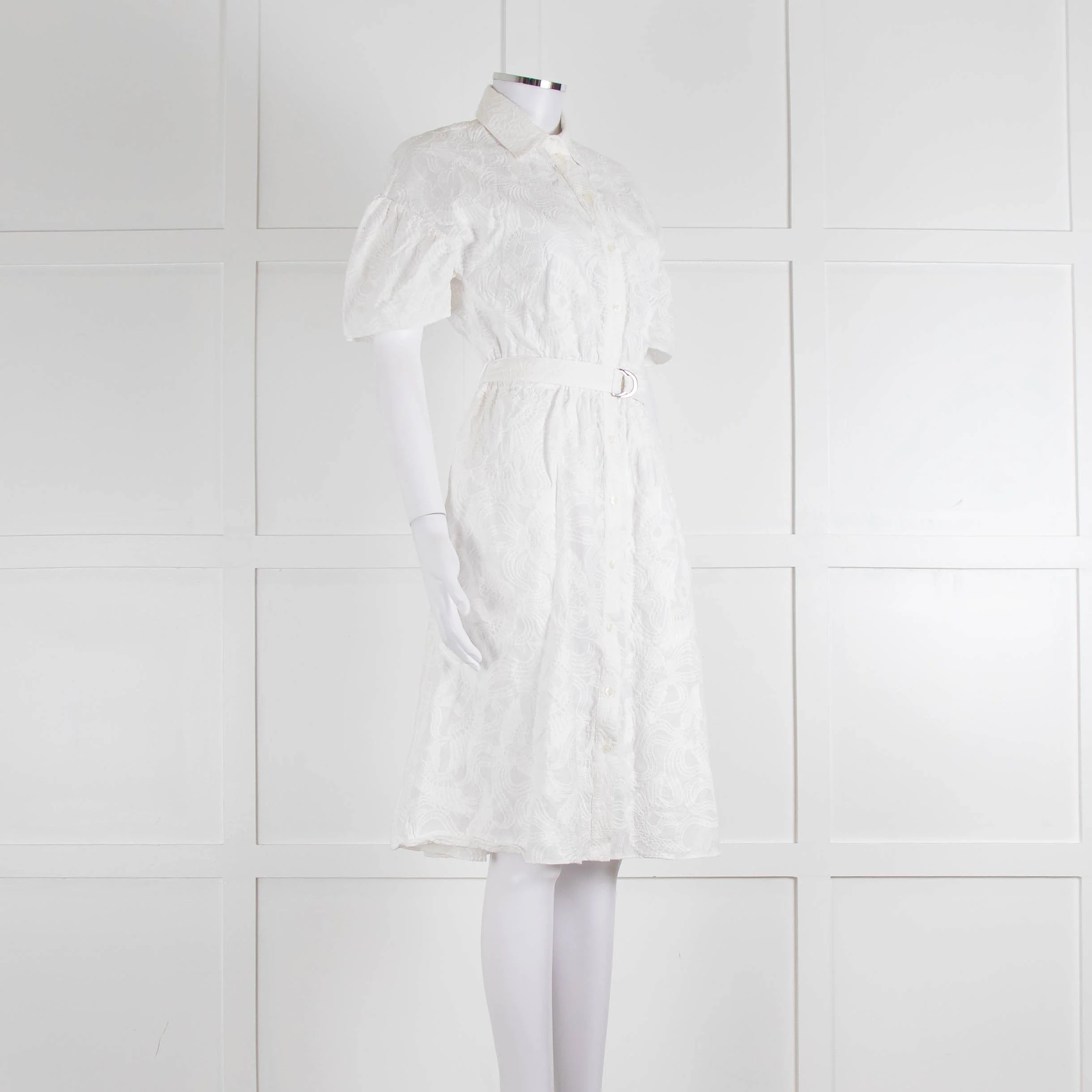 Kenzo White Embroidered Cotton Buttoned Up Belted Dress - Image 2