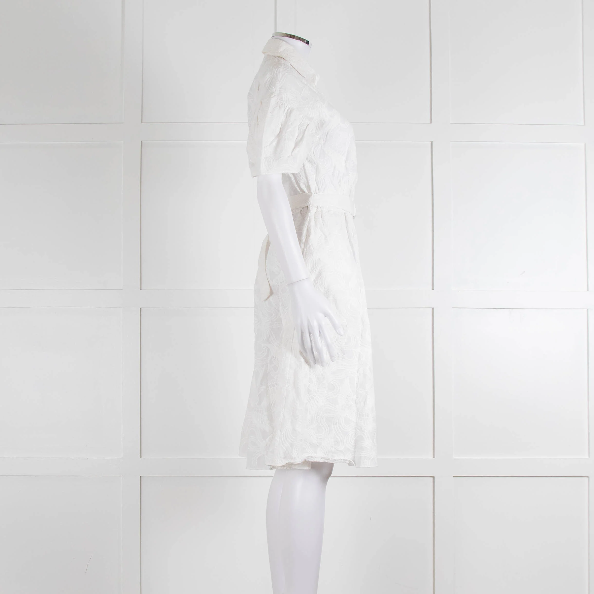 Kenzo White Embroidered Cotton Buttoned Up Belted Dress - Image 3