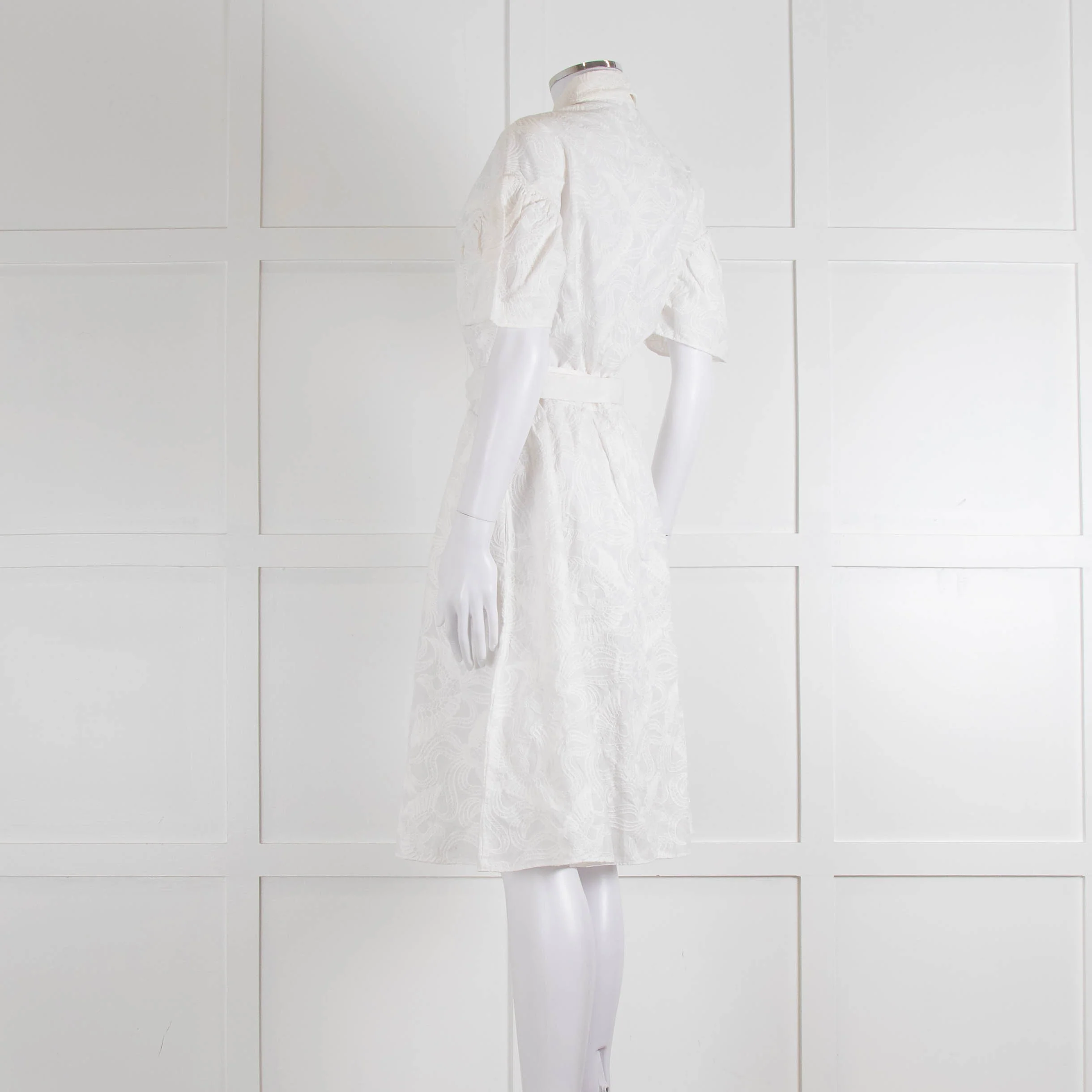 Kenzo White Embroidered Cotton Buttoned Up Belted Dress - Image 6