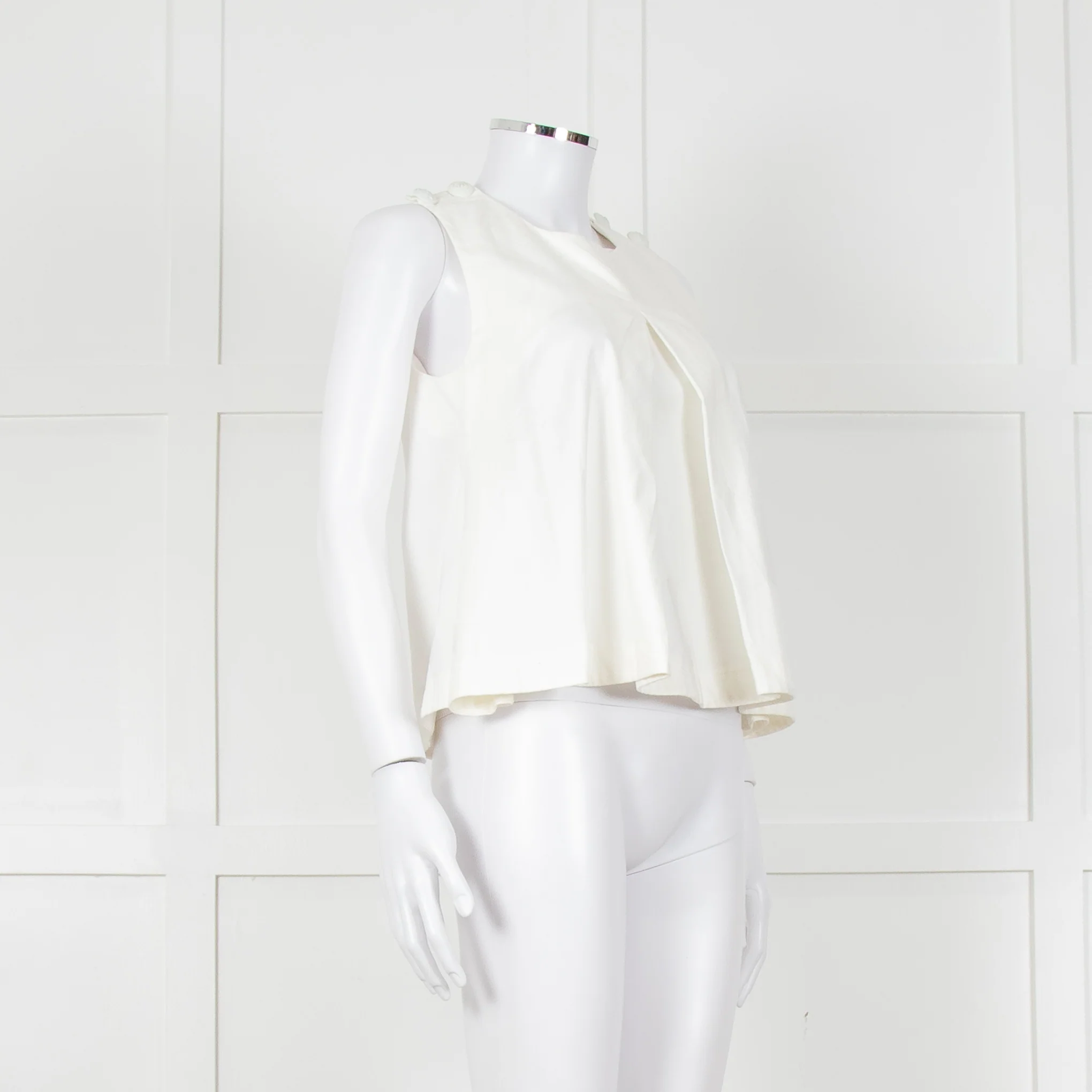 Kenzo White Sleeveless Embroidered Circle Print Blouse With Shoulder Buttons - Image 2