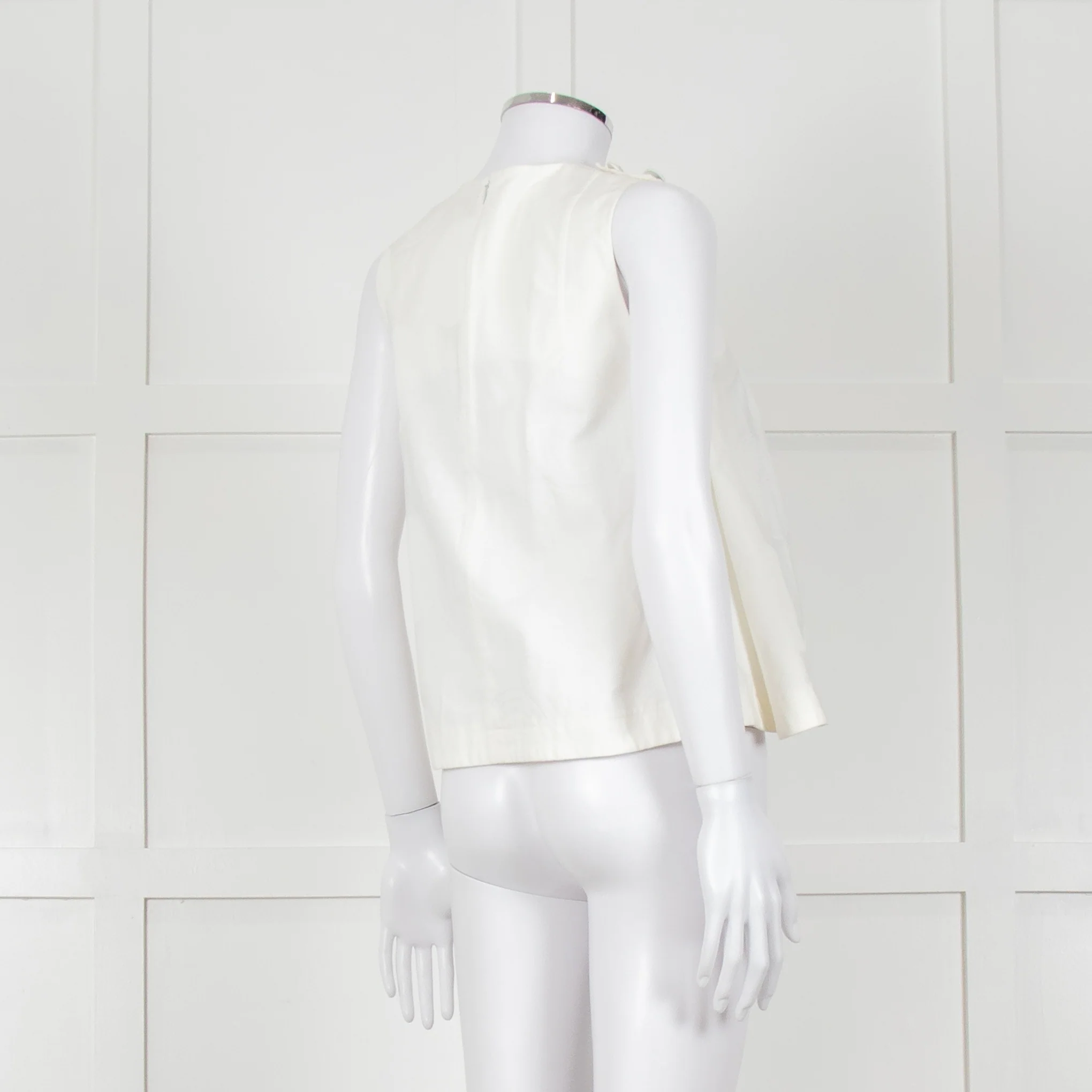 Kenzo White Sleeveless Embroidered Circle Print Blouse With Shoulder Buttons - Image 4