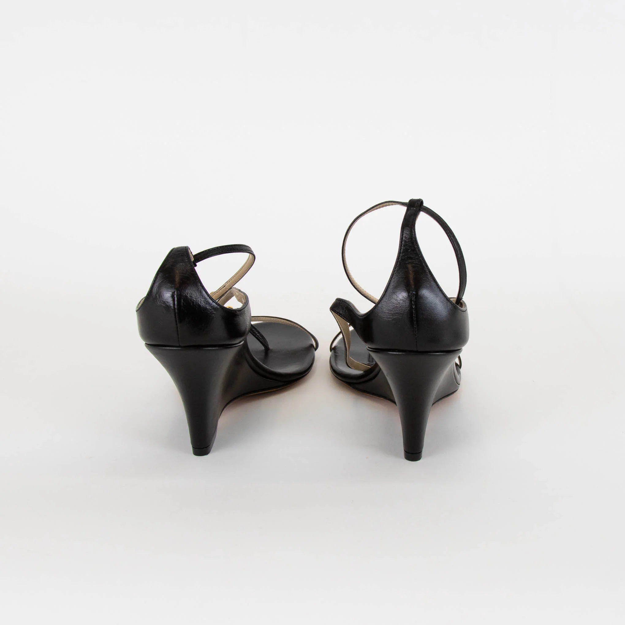 Khaite Black Leather Ankle Strap Wedge Sandals - Image 4