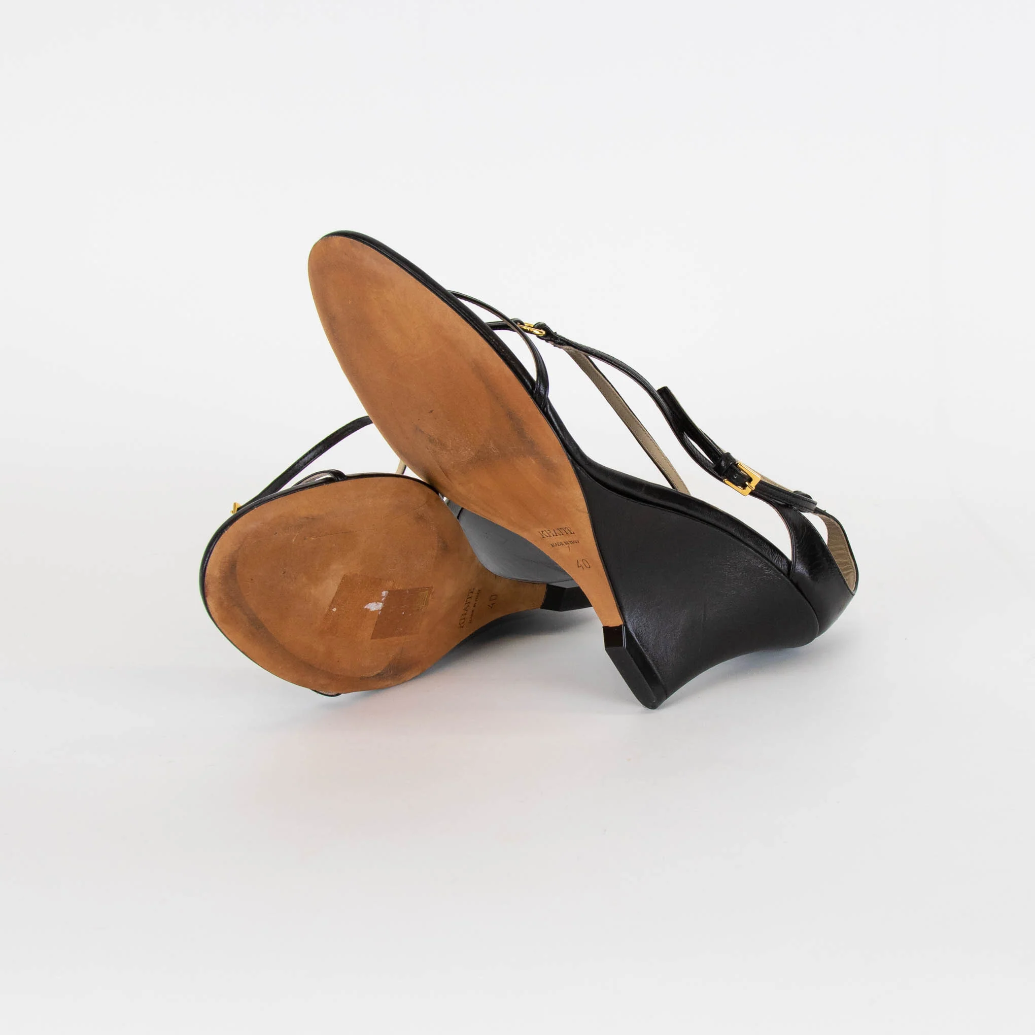 Khaite Black Leather Ankle Strap Wedge Sandals - Image 5
